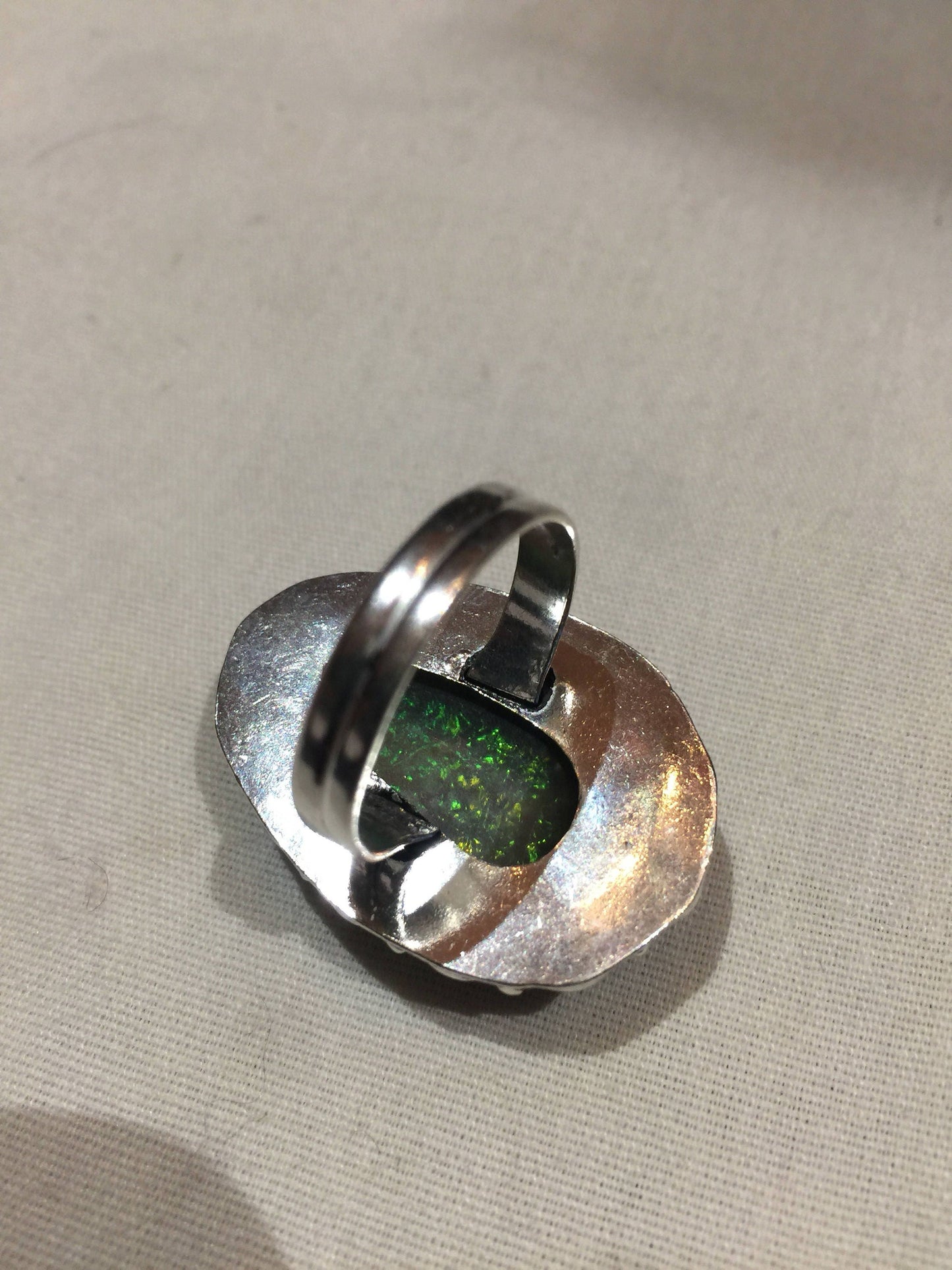 Vintage Aqua Blue Volcanic Art Glass Ring