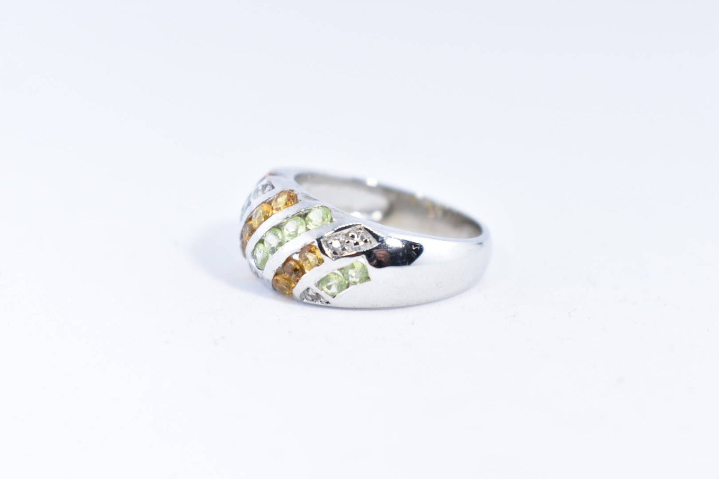 Vintage Golden Citrine Peridot Ring Deco 925 Sterling Silver