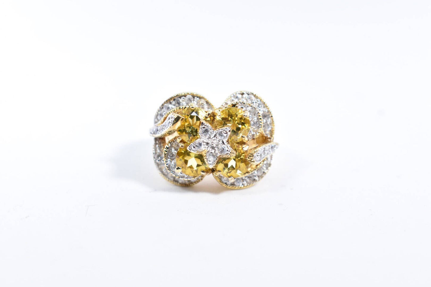 Vintage Golden Citrine Ring Deco 925 Sterling Silver