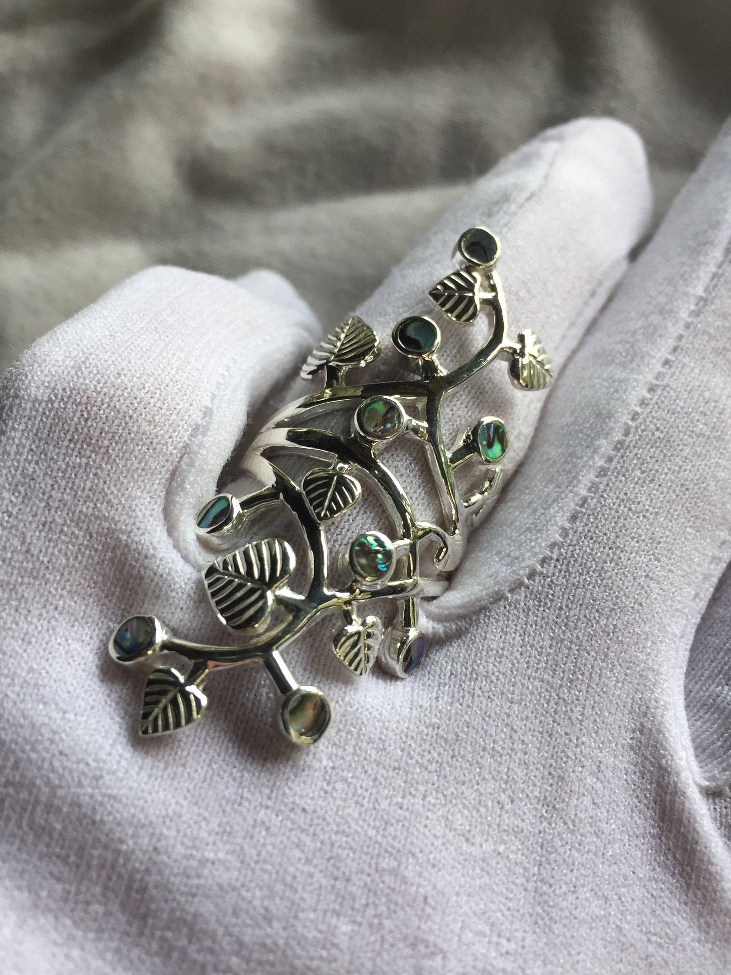 Antique Abalone Filigree Sterling Silver Ring