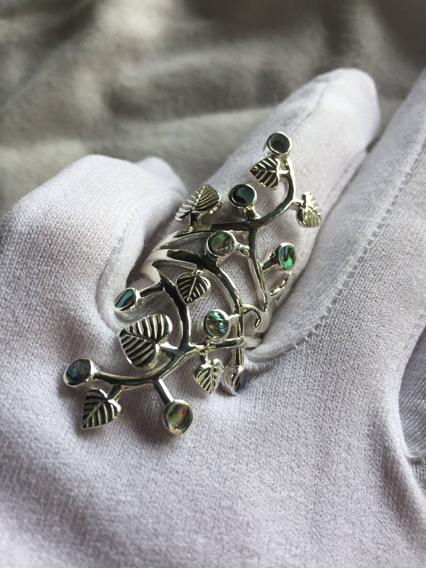 Antique Abalone Filigree Sterling Silver Ring