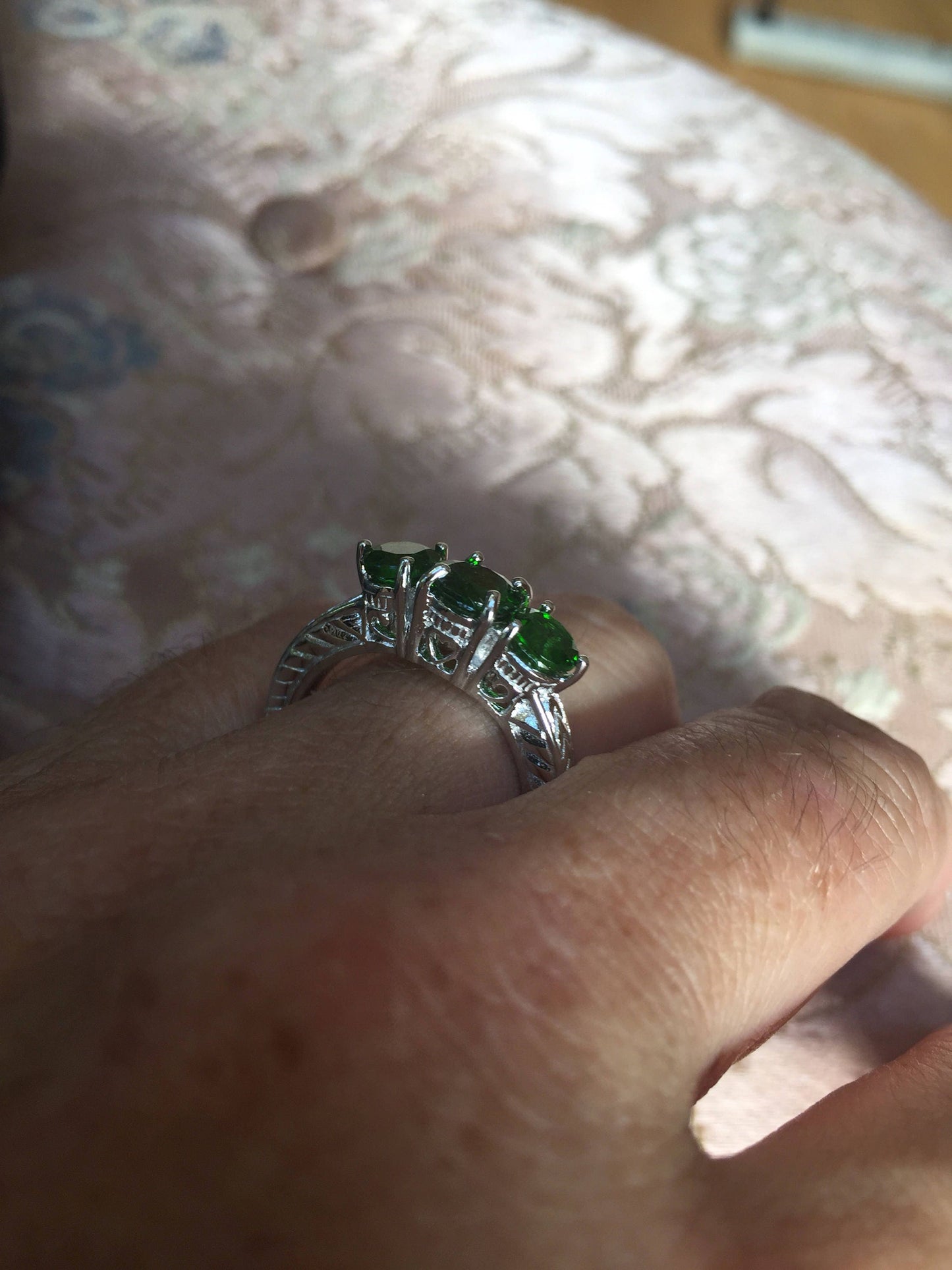 Vintage Handmade Green Chrome Diopside Filigree Setting Sterling Silver Gothic Ring