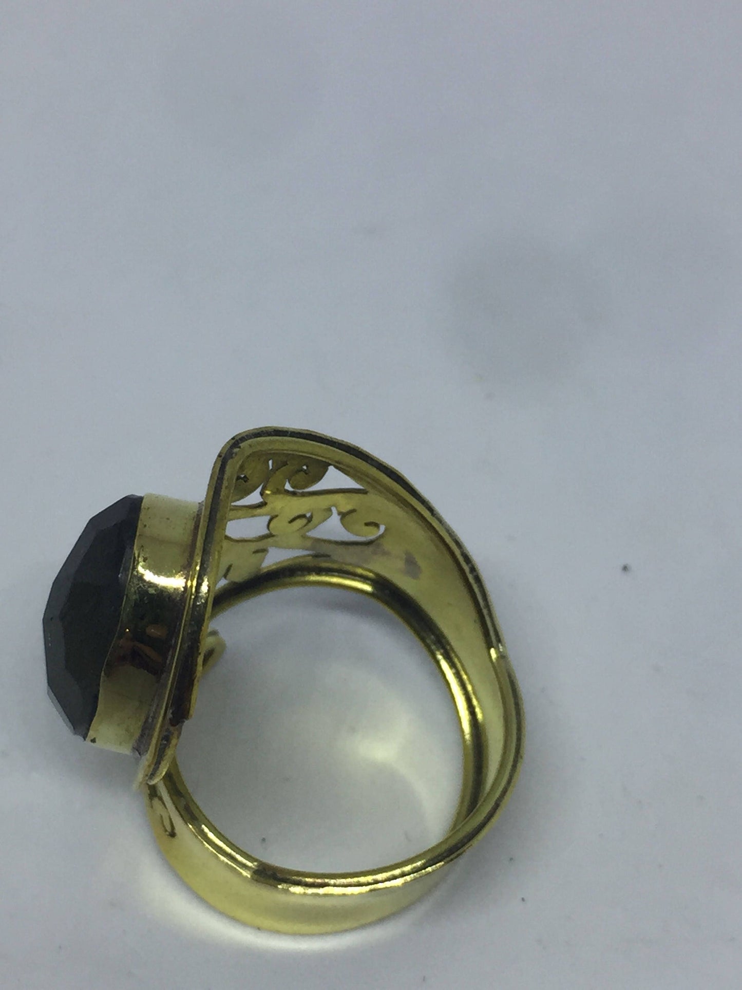 Vintage Large Green Labradorite Adjustable Bronze Ring