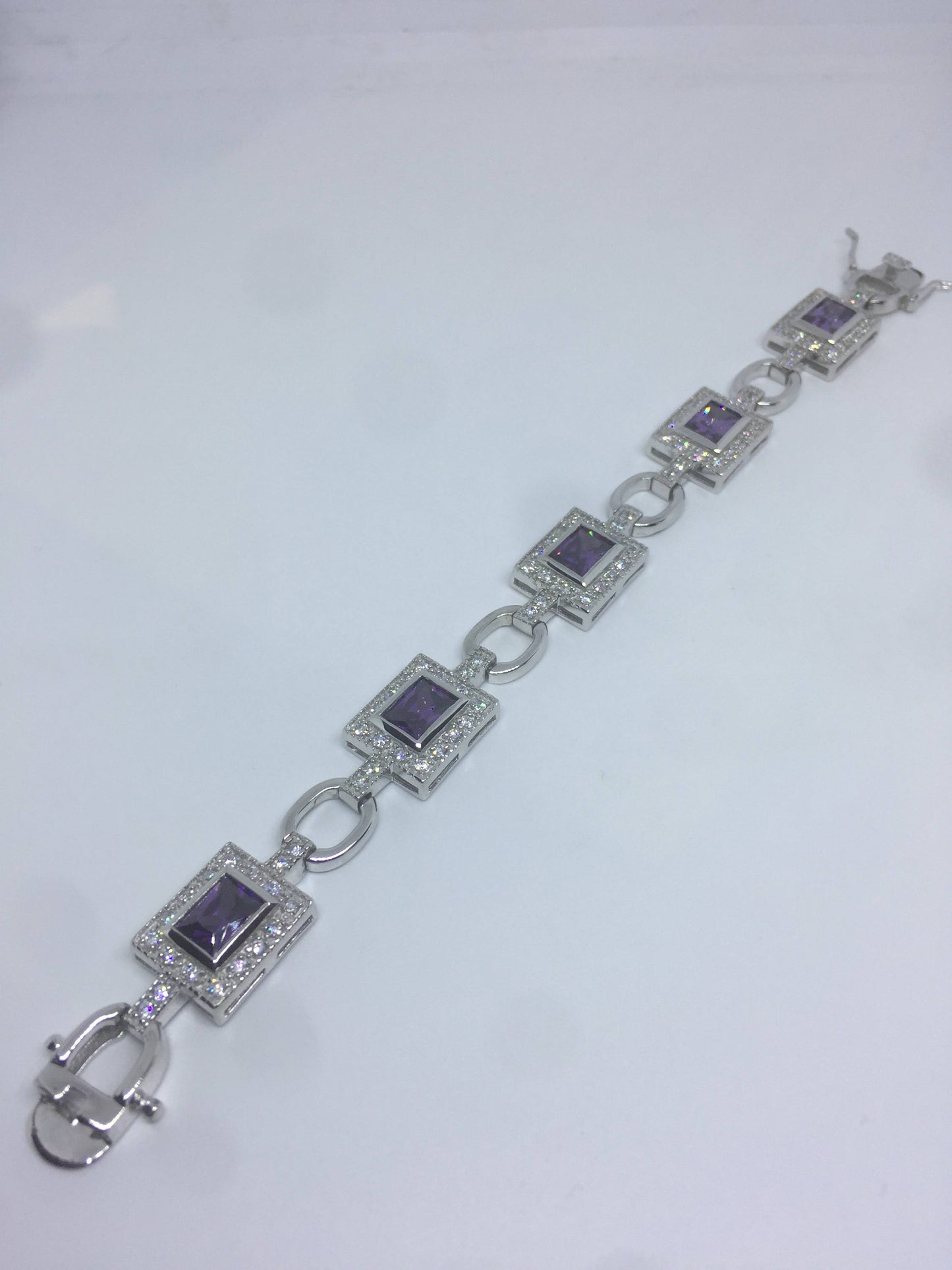Vintage Amethyst Bracelet 925 Sterling Silver Purple Deco