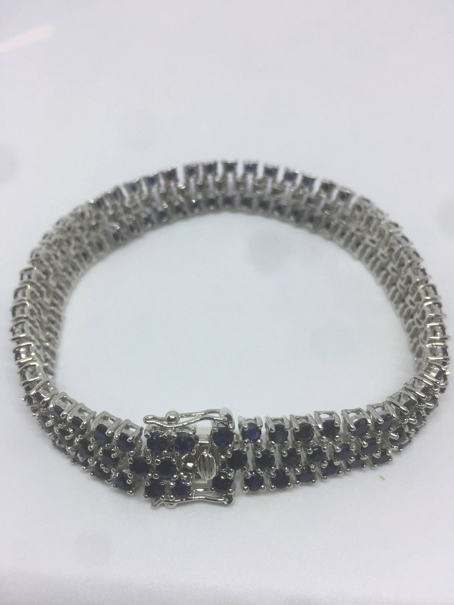 Handmade Genuine Blue Sapphire 925 Sterling Silver Tennis Bracelet
