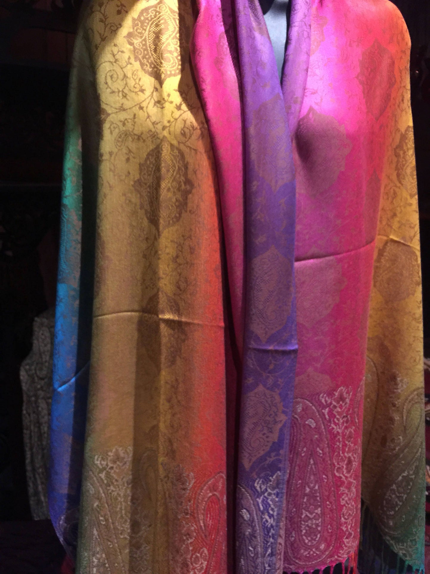 Vintage Rainbow Paisley Brocade Pashmina Scarf Wrap Shawl