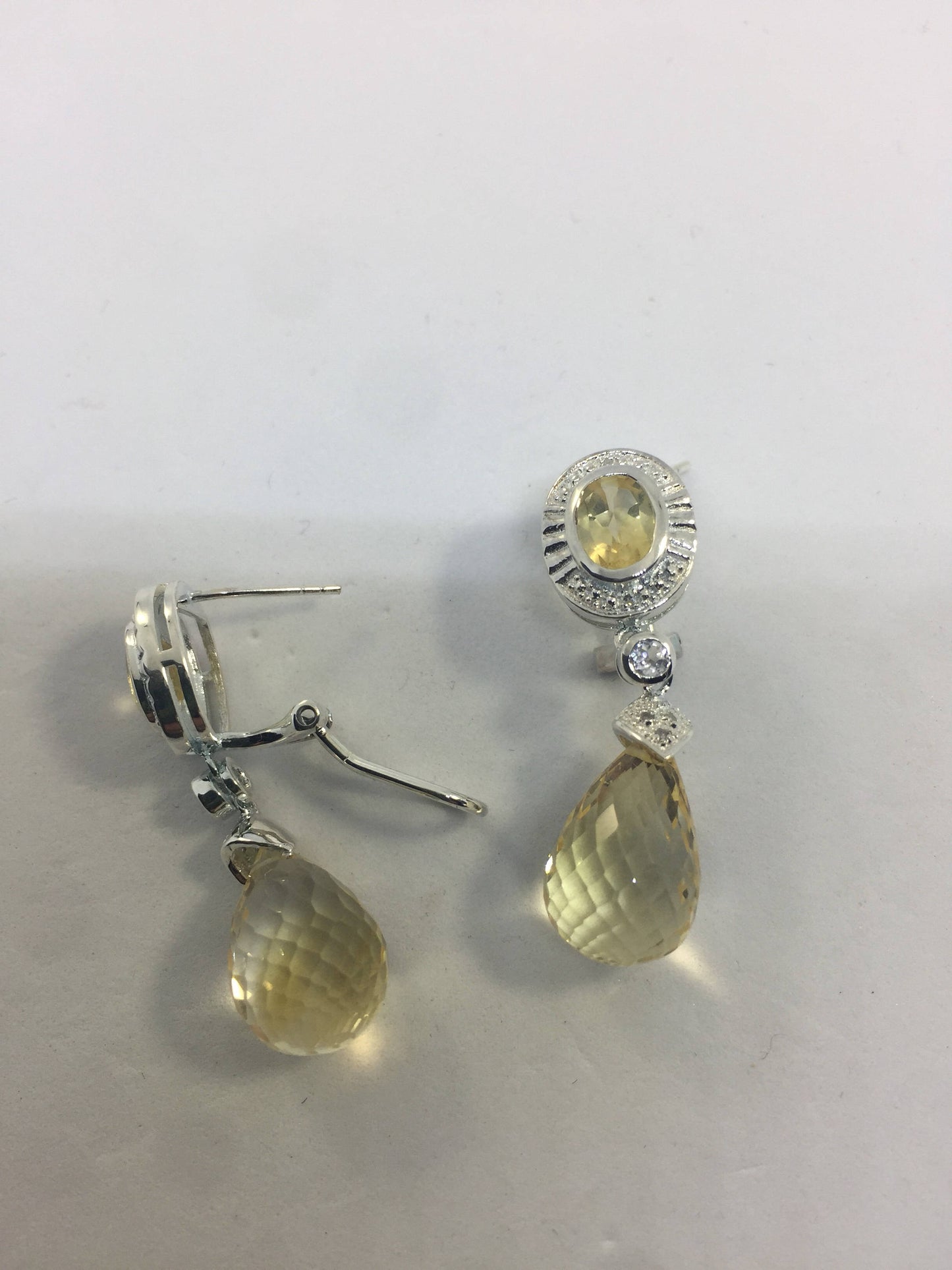 Vintage Genuine Golden Citrine Gemstone 925 Sterling Silver Dangle Earrings