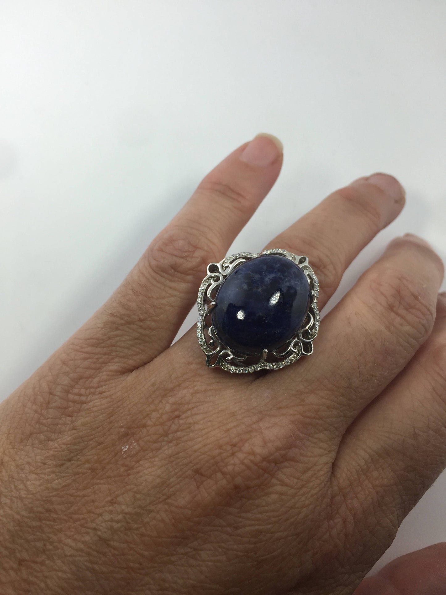 Vintage Genuine Blue Sodalite 925 Sterling Silver Ring