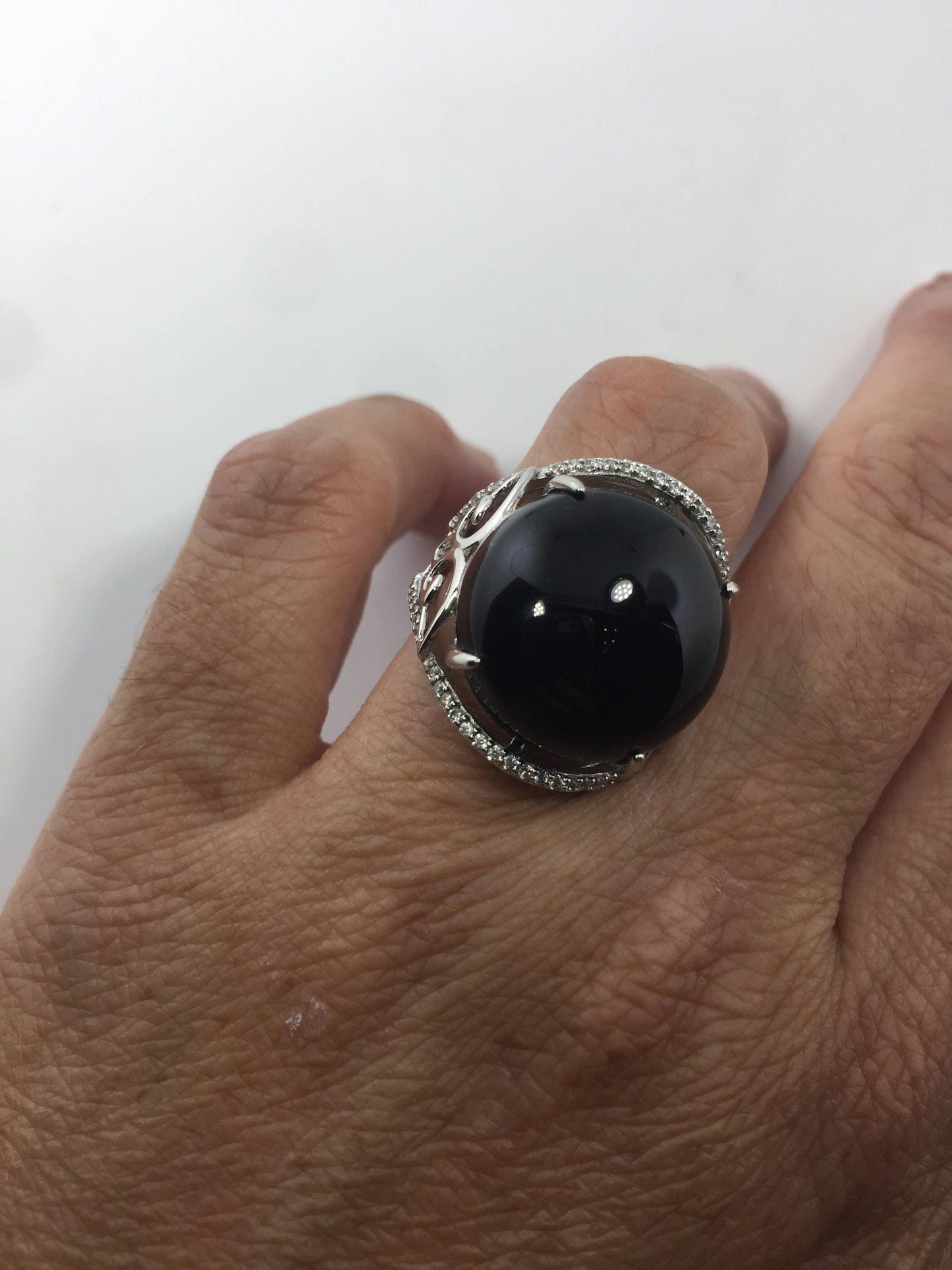 Vintage Genuine Black Onyx 925 Sterling Silver Ring