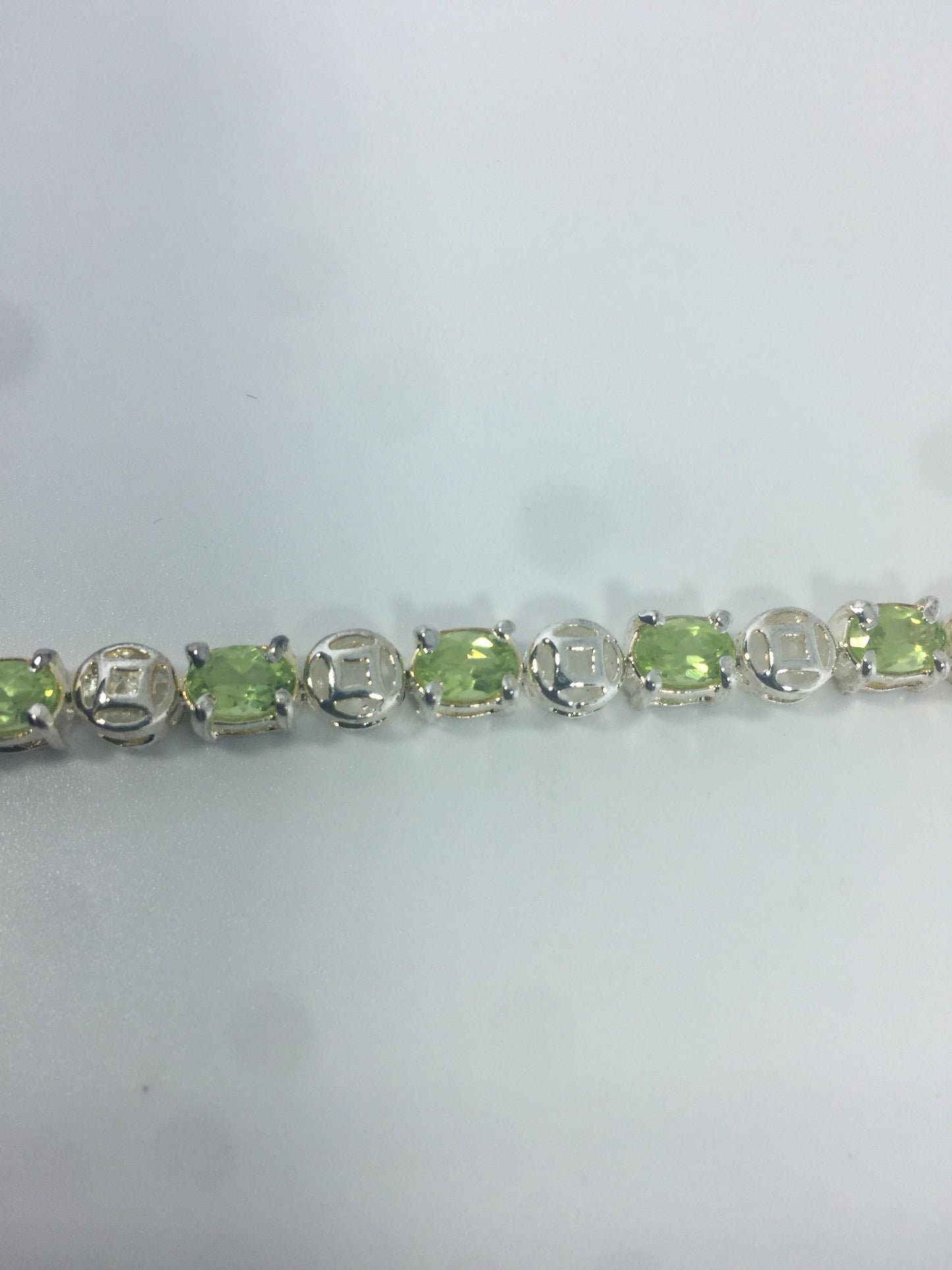 Vintage Handmade Genuine Peridot 925 Sterling Silver Tennis Bracelet