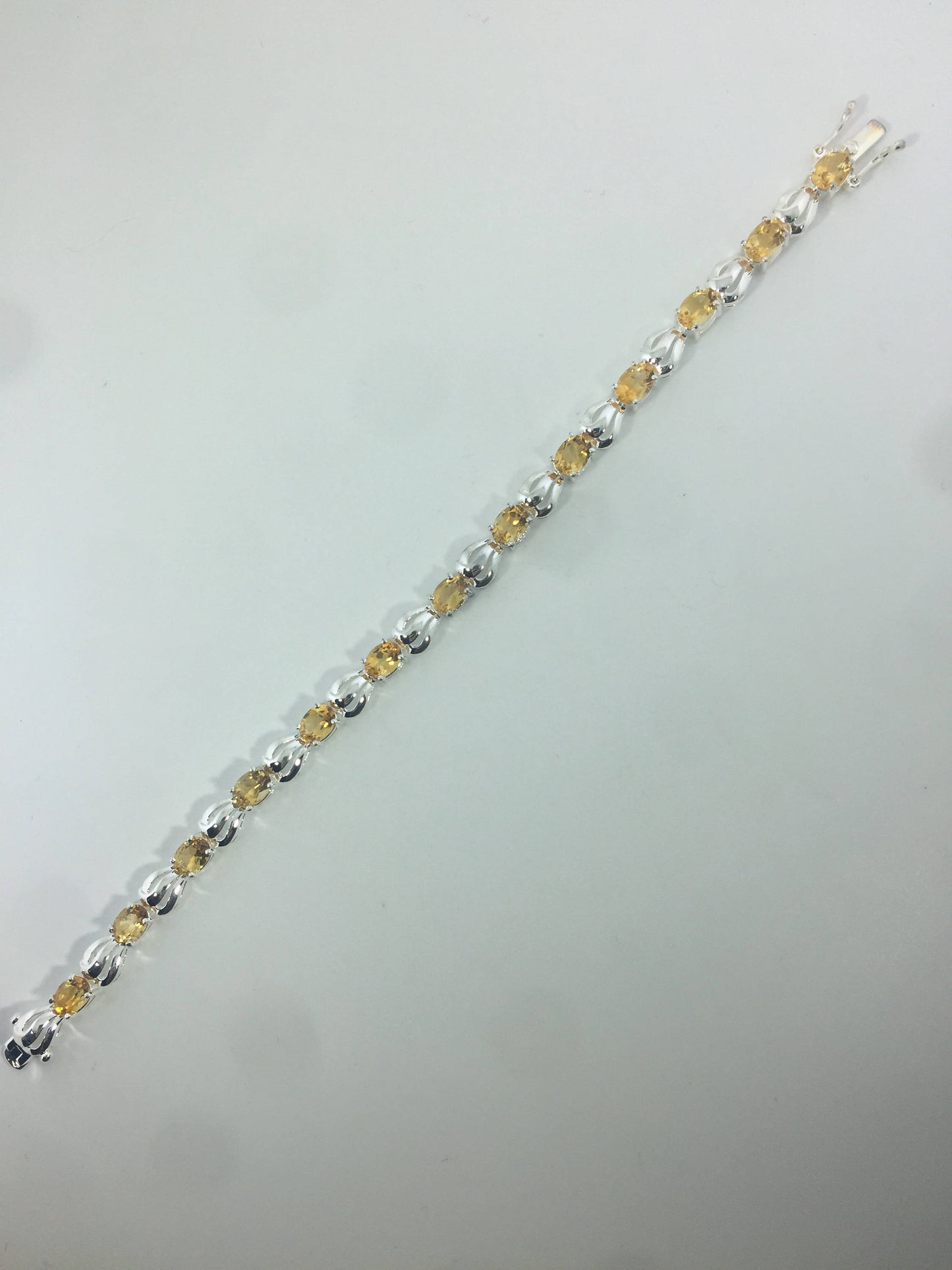 Vintage Handmade Mosaic Genuine Golden Citrine Rhodium Finished 925 Sterling Silver Tennis Bracelet