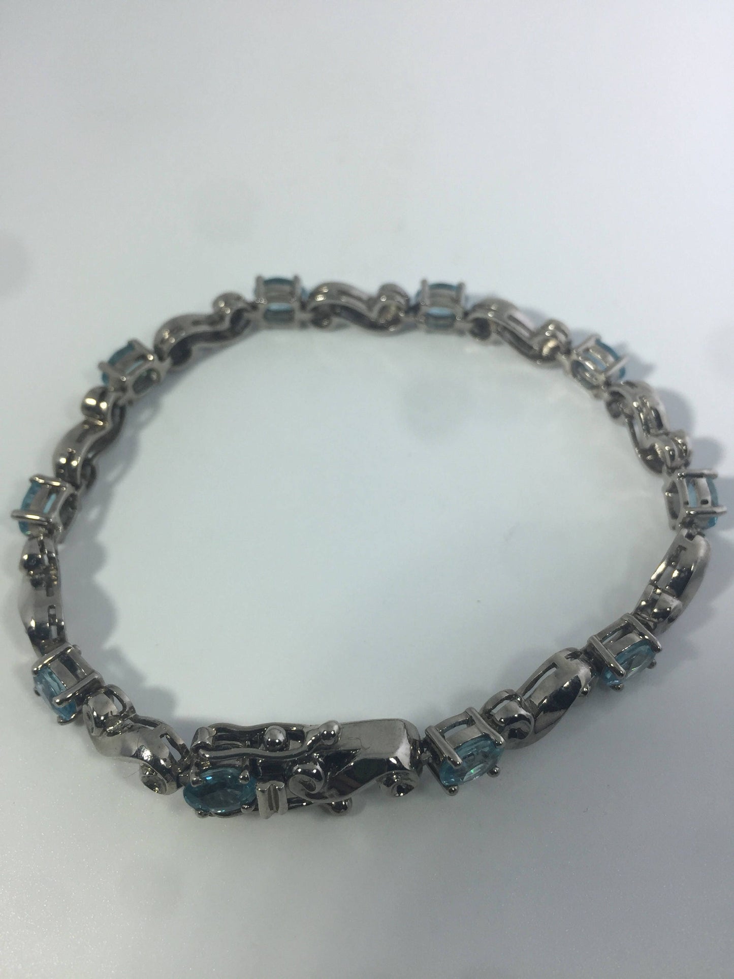 Handmade Genuine Blue Topaz 925 Sterling Silver Tennis Bracelet