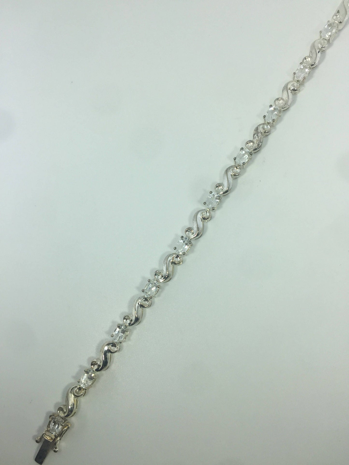 Vintage Handmade Genuine White Sapphires 925 Sterling Silver Tennis Bracelet