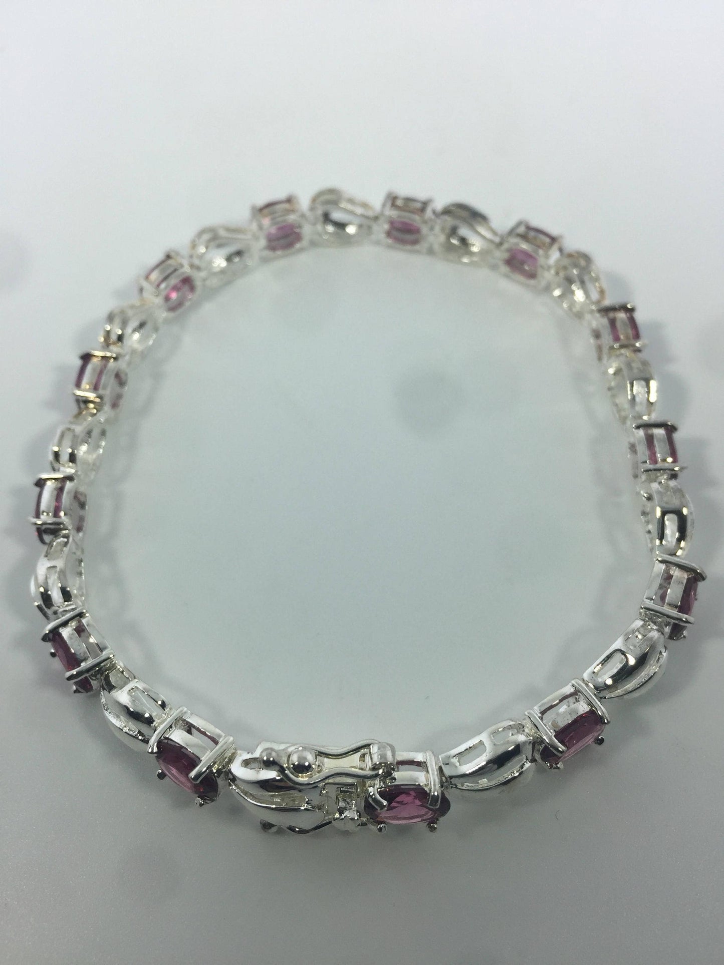 Vintage Red Tourmaline Bracelet 925 Sterling Silver Statement