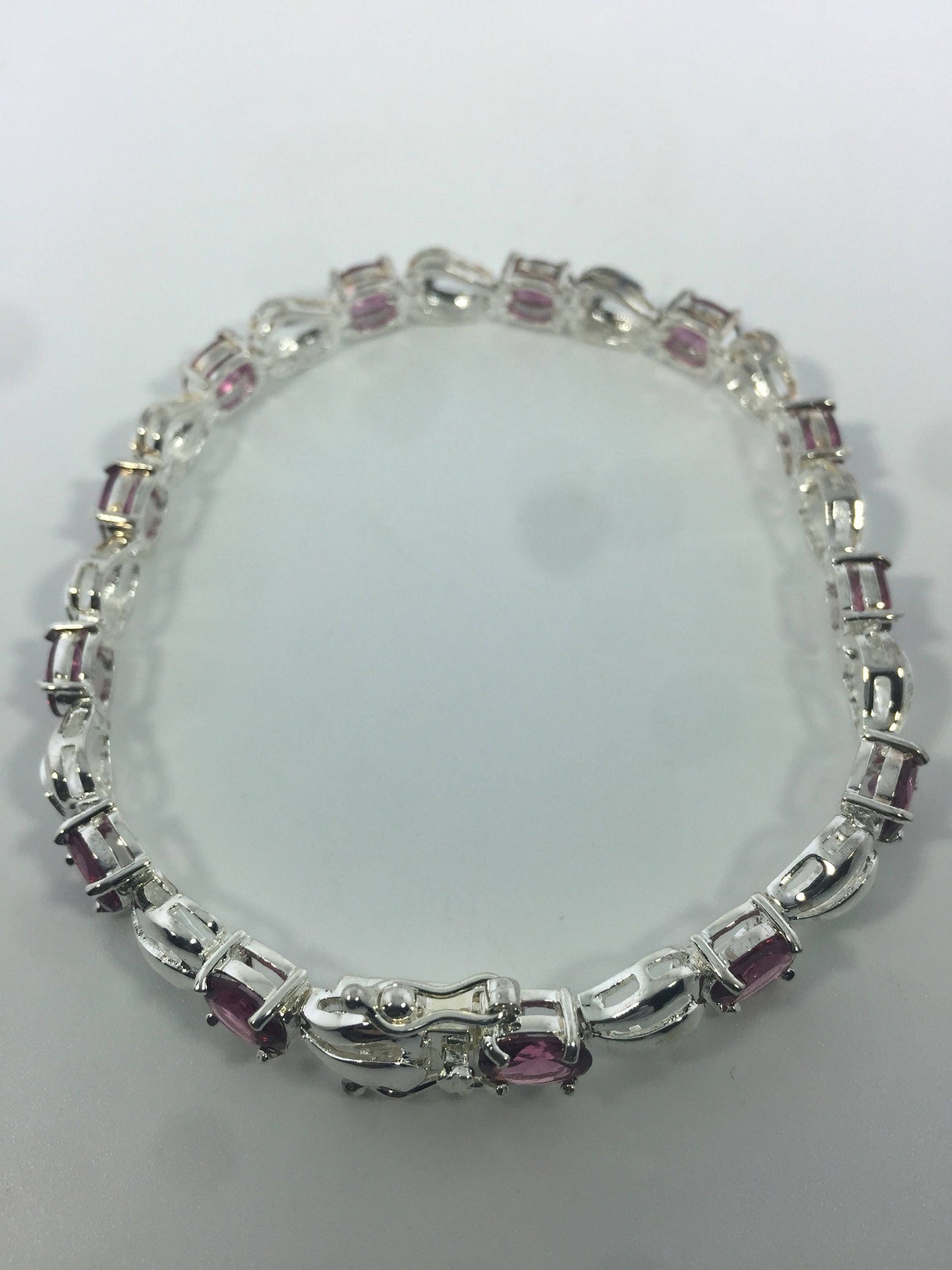 Vintage Red Tourmaline Bracelet 925 Sterling Silver Statement