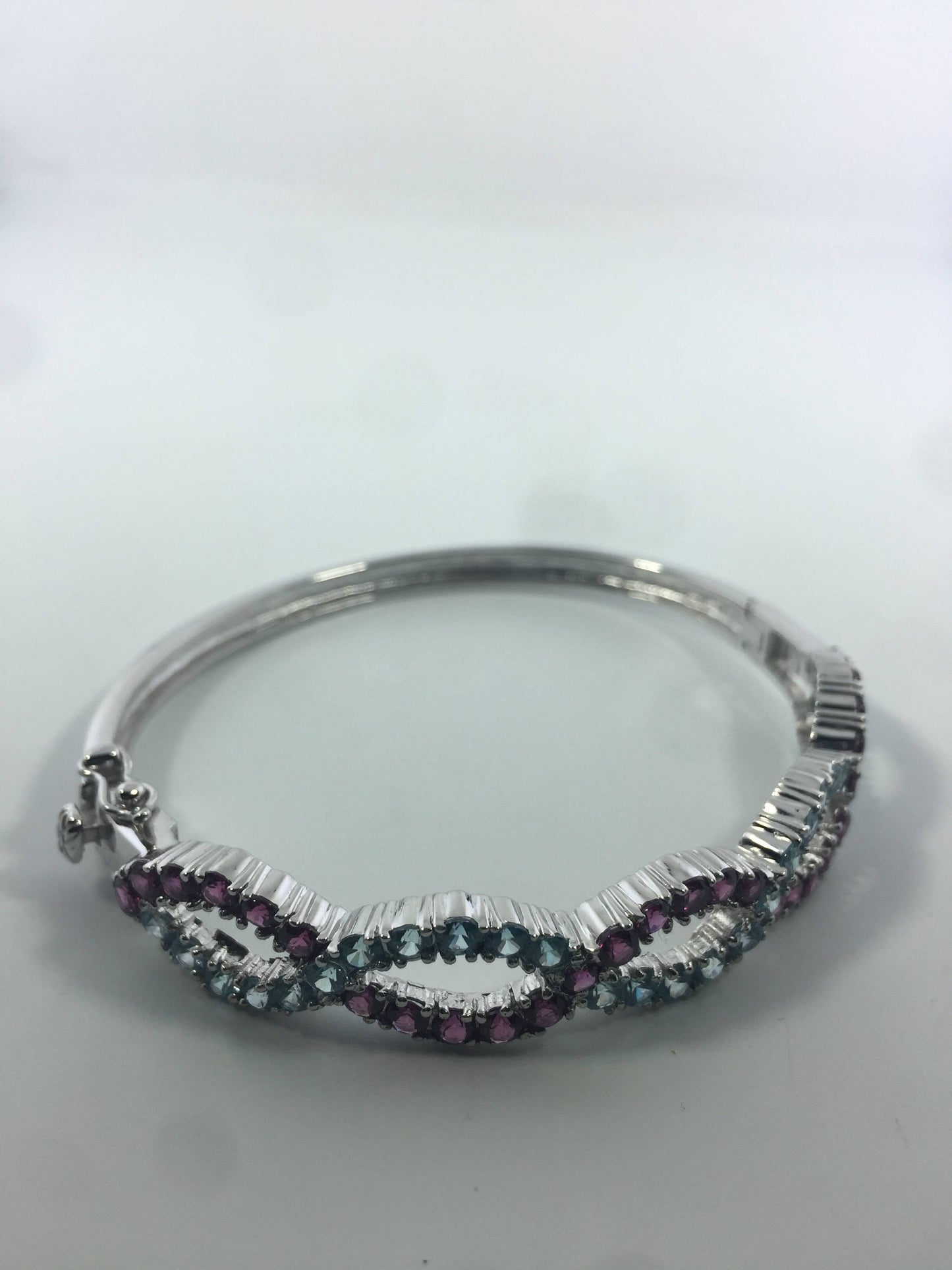 Blue Topaz & Red Tourmaline Bangle Bracelet, Rhodium Sterling Silver