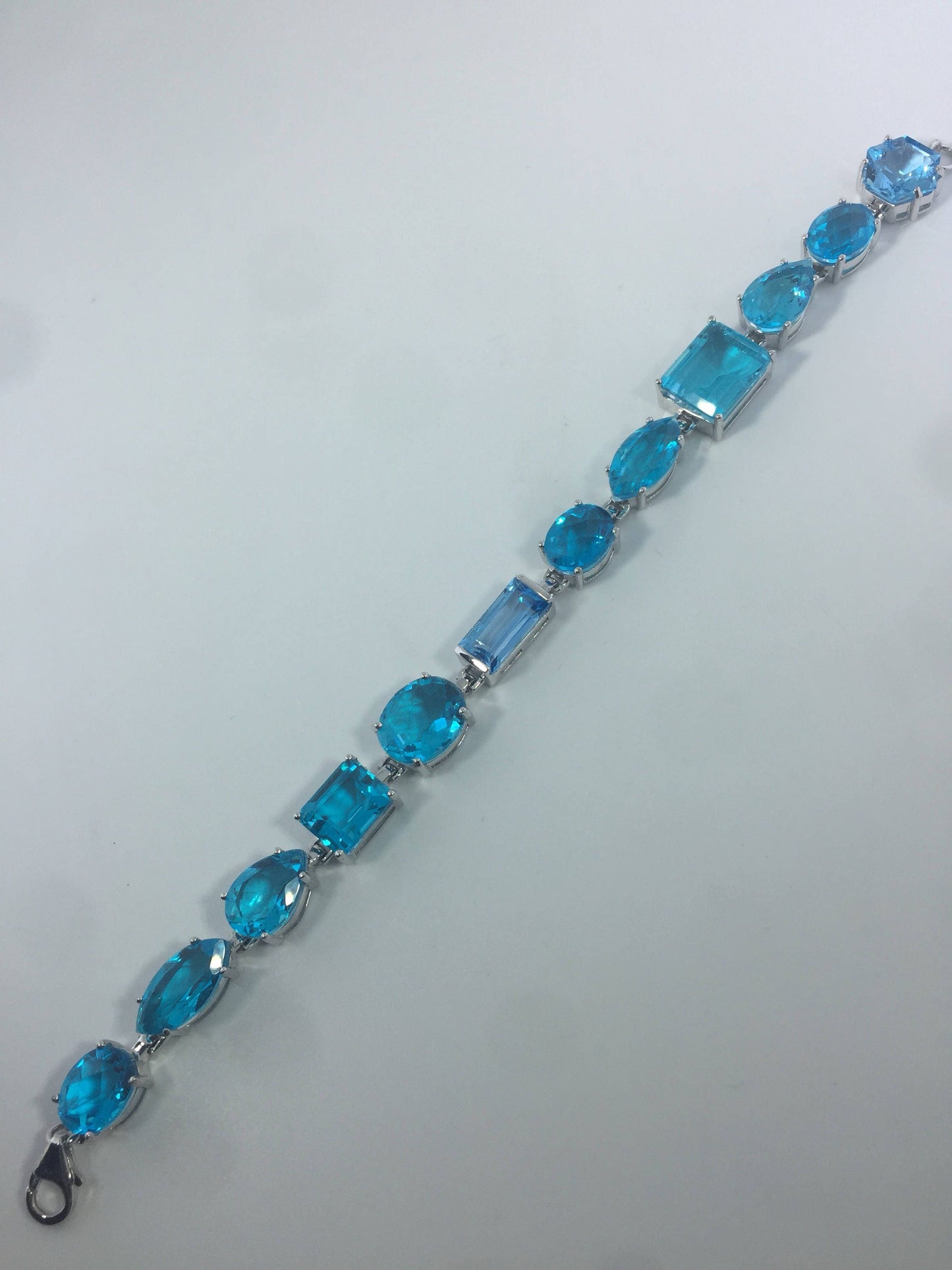 Handmade Genuine Blue Quartz and Blue Topaz 925 Sterling Silver Tennis Bracelet