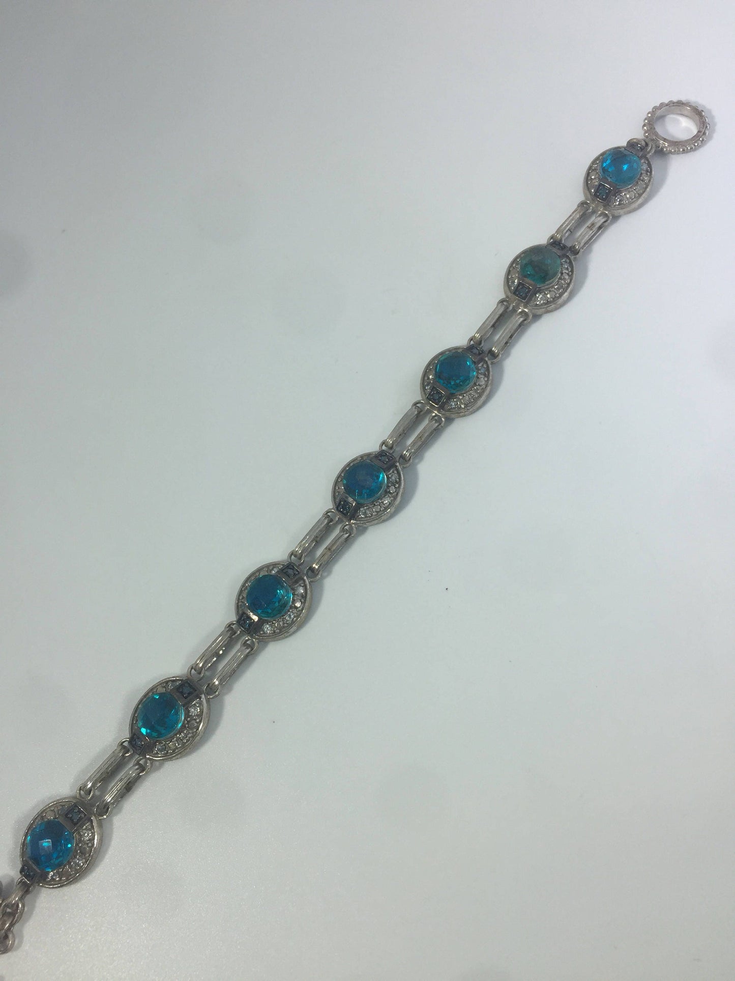 Vintage Handmade Genuine Blue Quartz 925 Sterling Silver Tennis Bracelet
