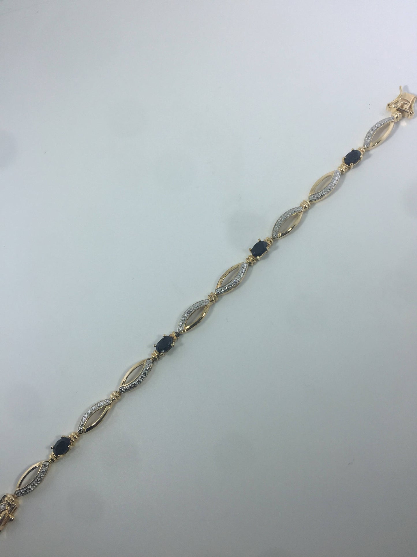 Vintage Blue and White Sapphires Golden 925 Sterling SilverTennis