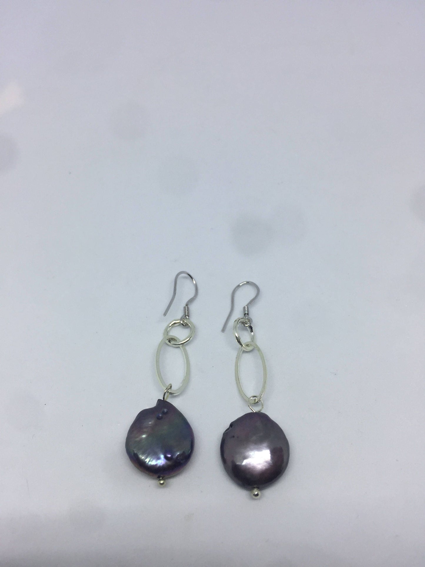 Vintage Genuine Pearl Sterling Silver Flower Dangle Earrings