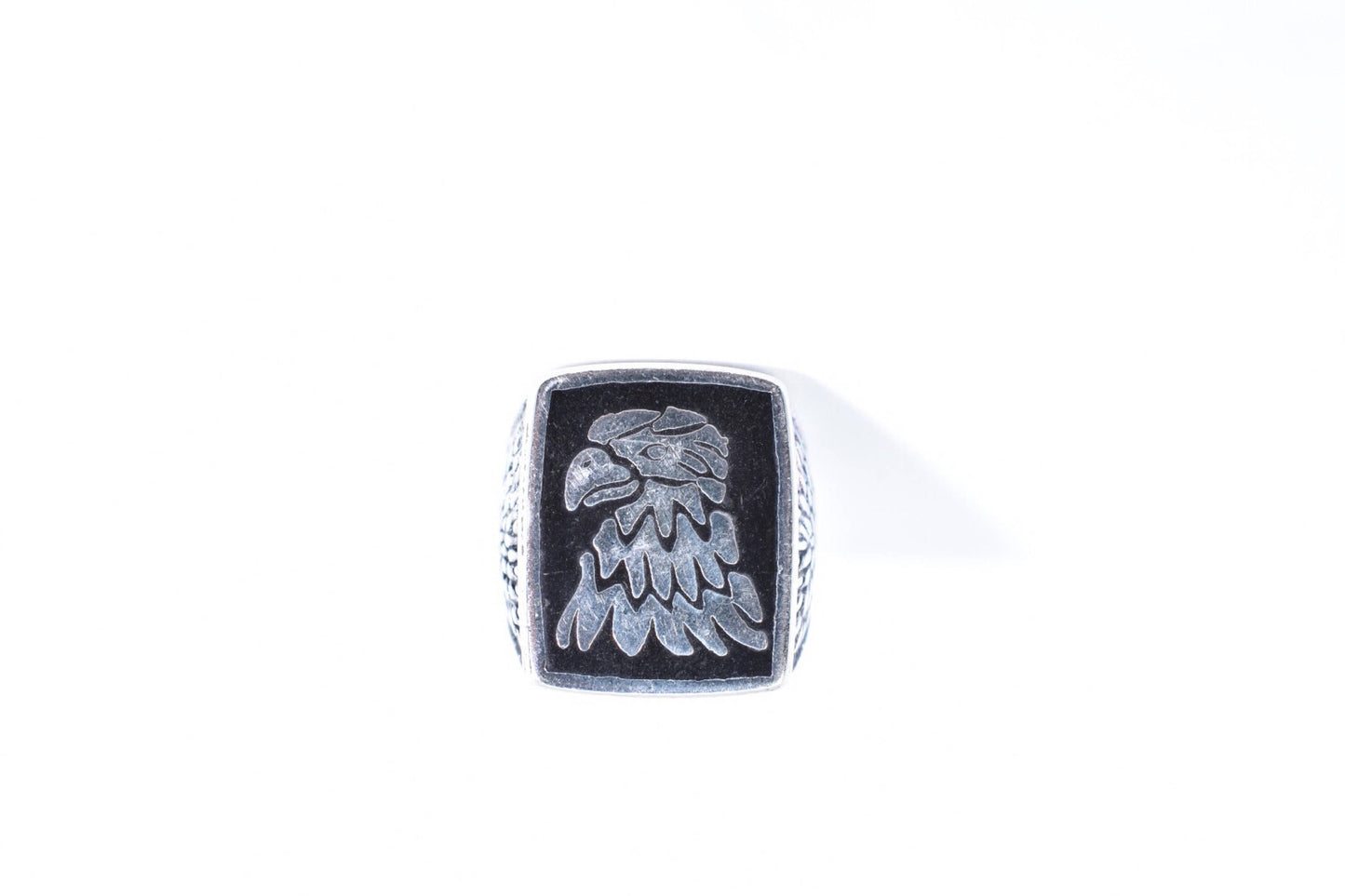 Vintage Native American Style Black Enamel Southwestern Mens Eagle Ring
