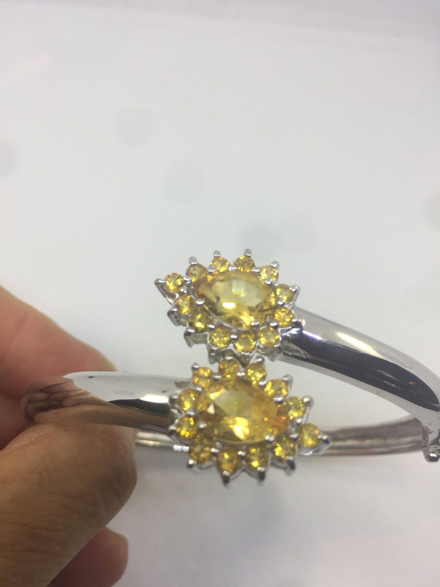 Genuine Citrine Gemstone 925 Sterling Silver Bangle Bracelet