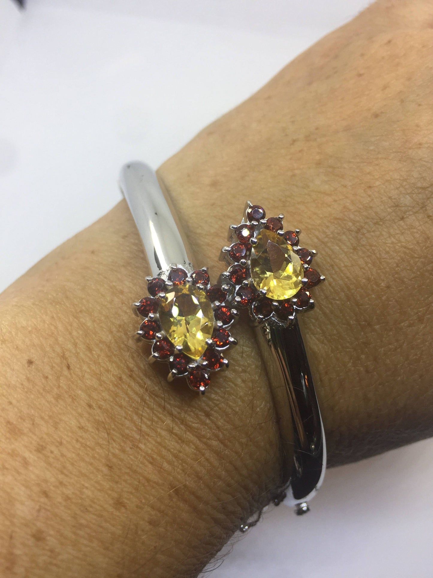 Genuine Citrine Gemstone 925 Sterling Silver Bangle Bracelet