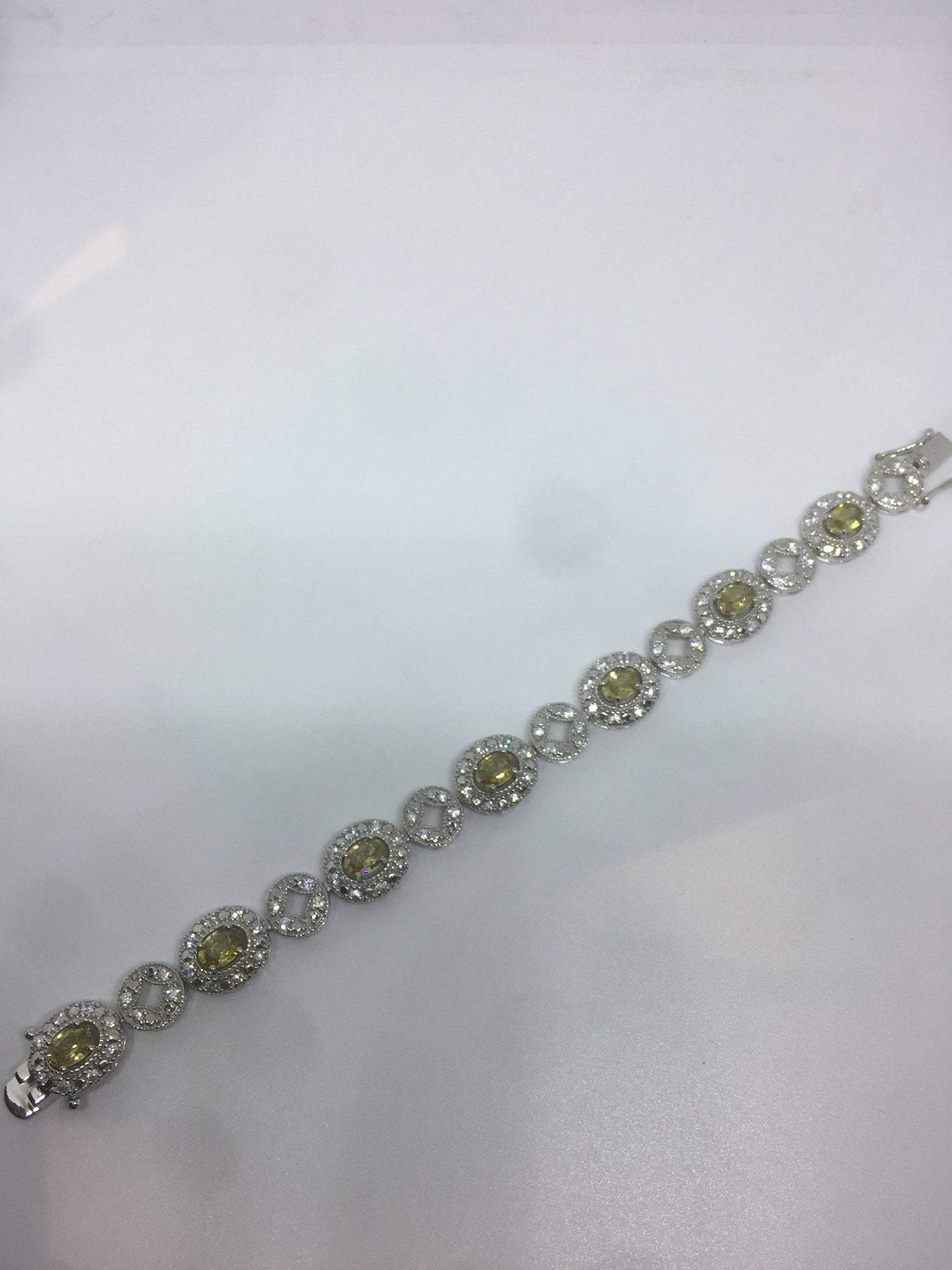 Vintage Gold Citrine Bracelet Deco 925 Sterling Silver Tennis