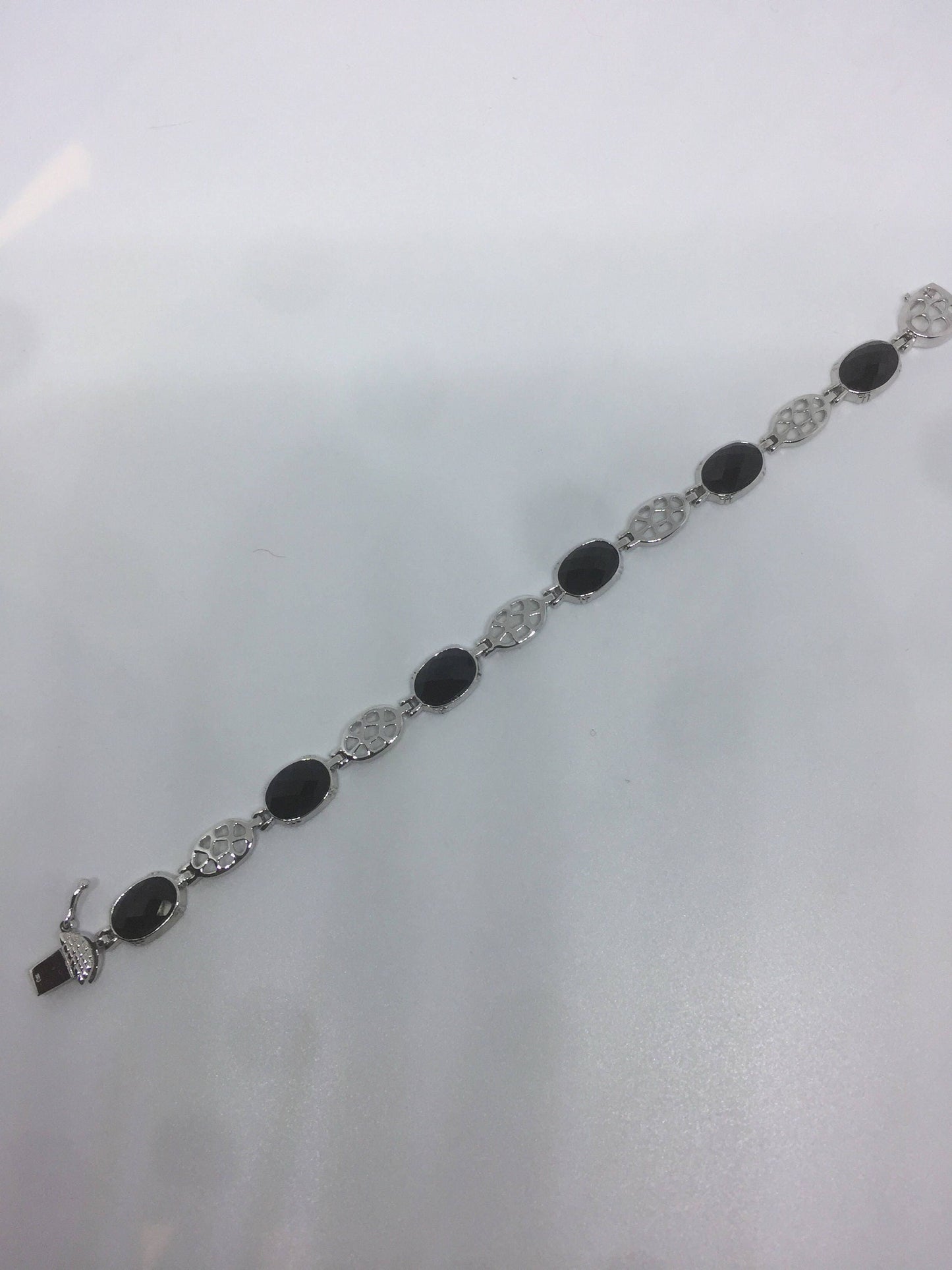 Vintage 925 Sterling Silver Black Onyx Bracelet