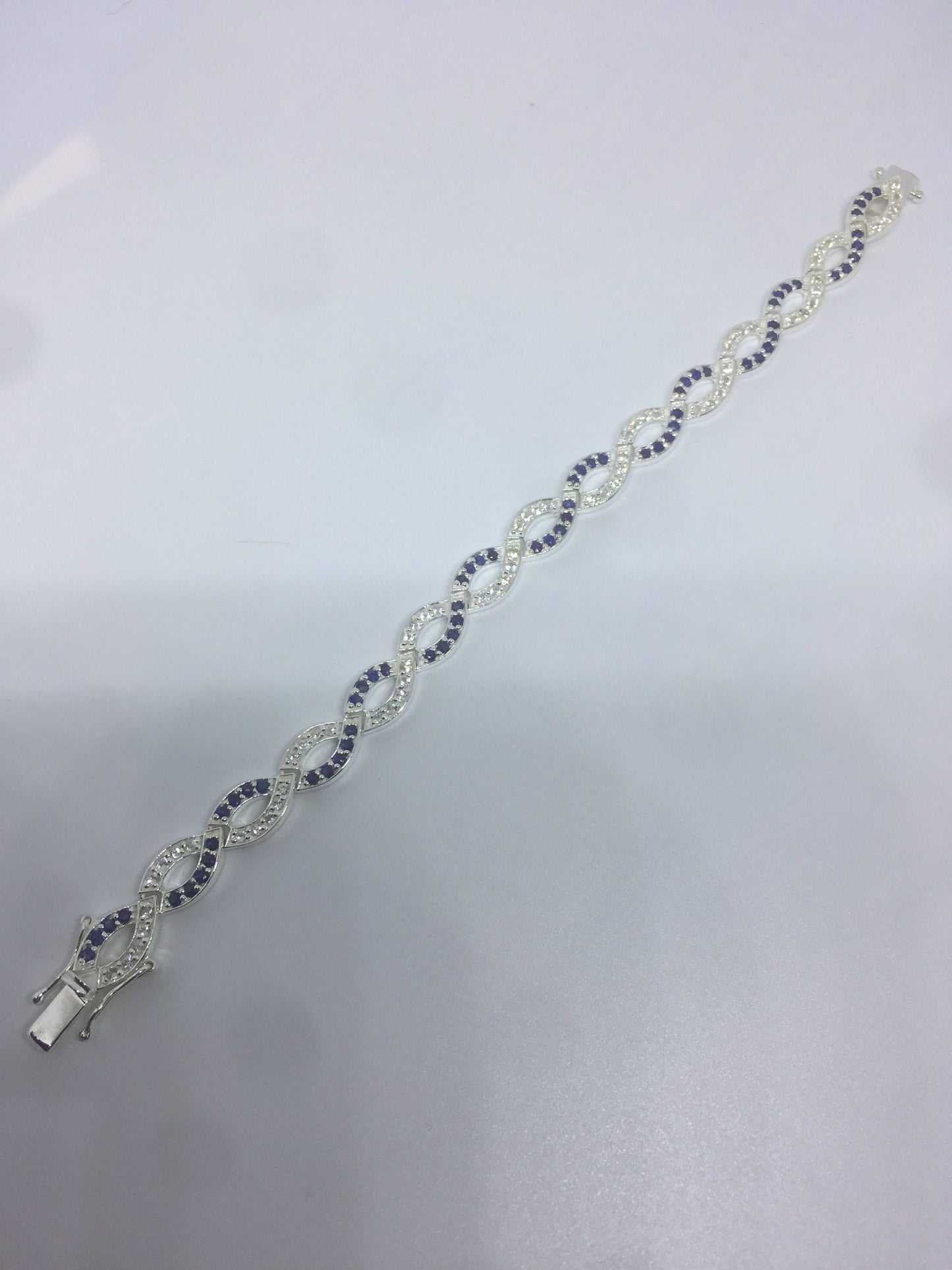 Handmade Genuine Blue Black Sapphires 925 Sterling Silver Tennis Bracelet