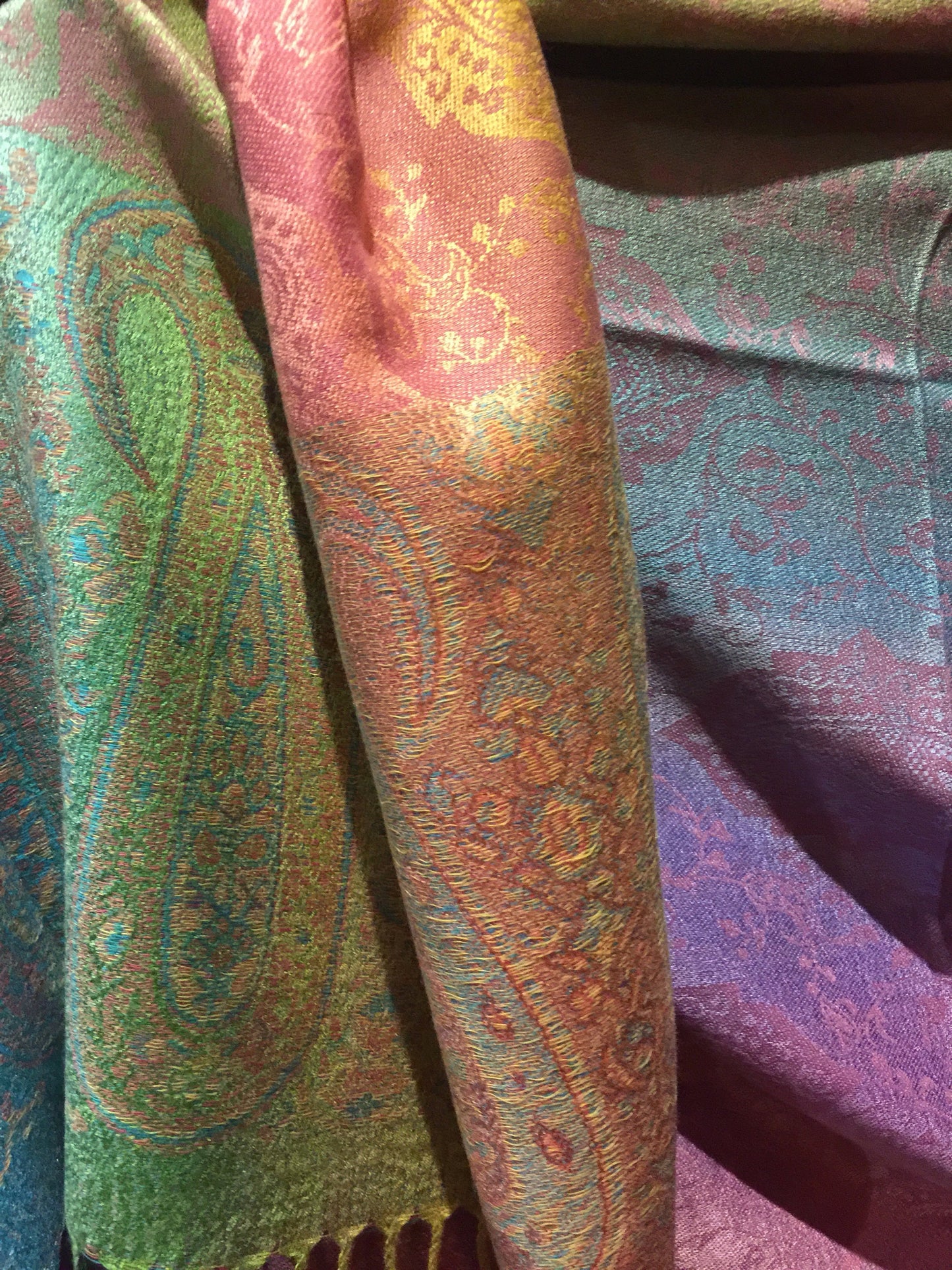 Vintage Pastel Rainbow pride Paisley Brocade Pashmina Scarf Wrap Shawl