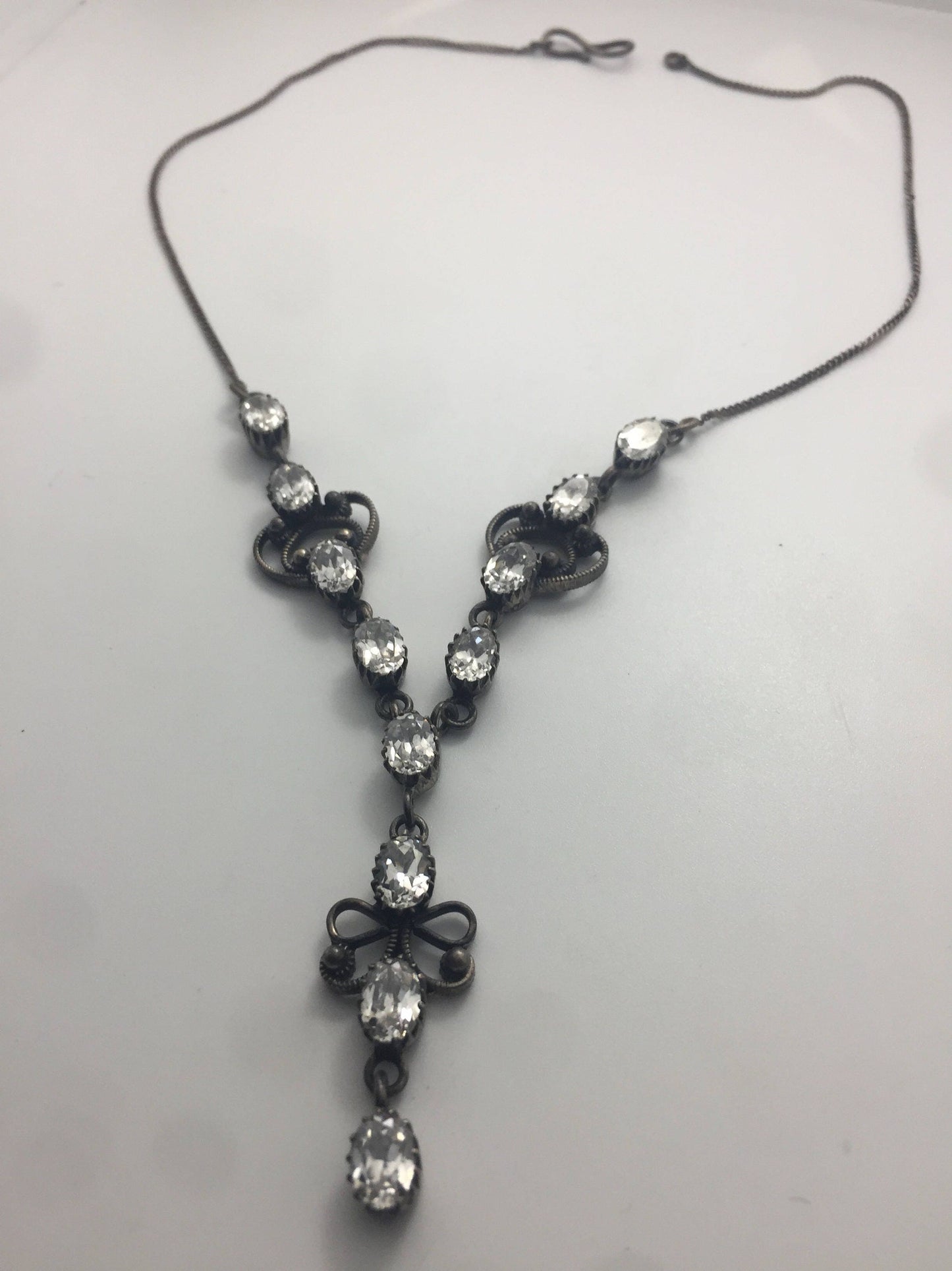 Vintage Crystal Cubic Zirconia Choker Necklace 925 Sterling Silver