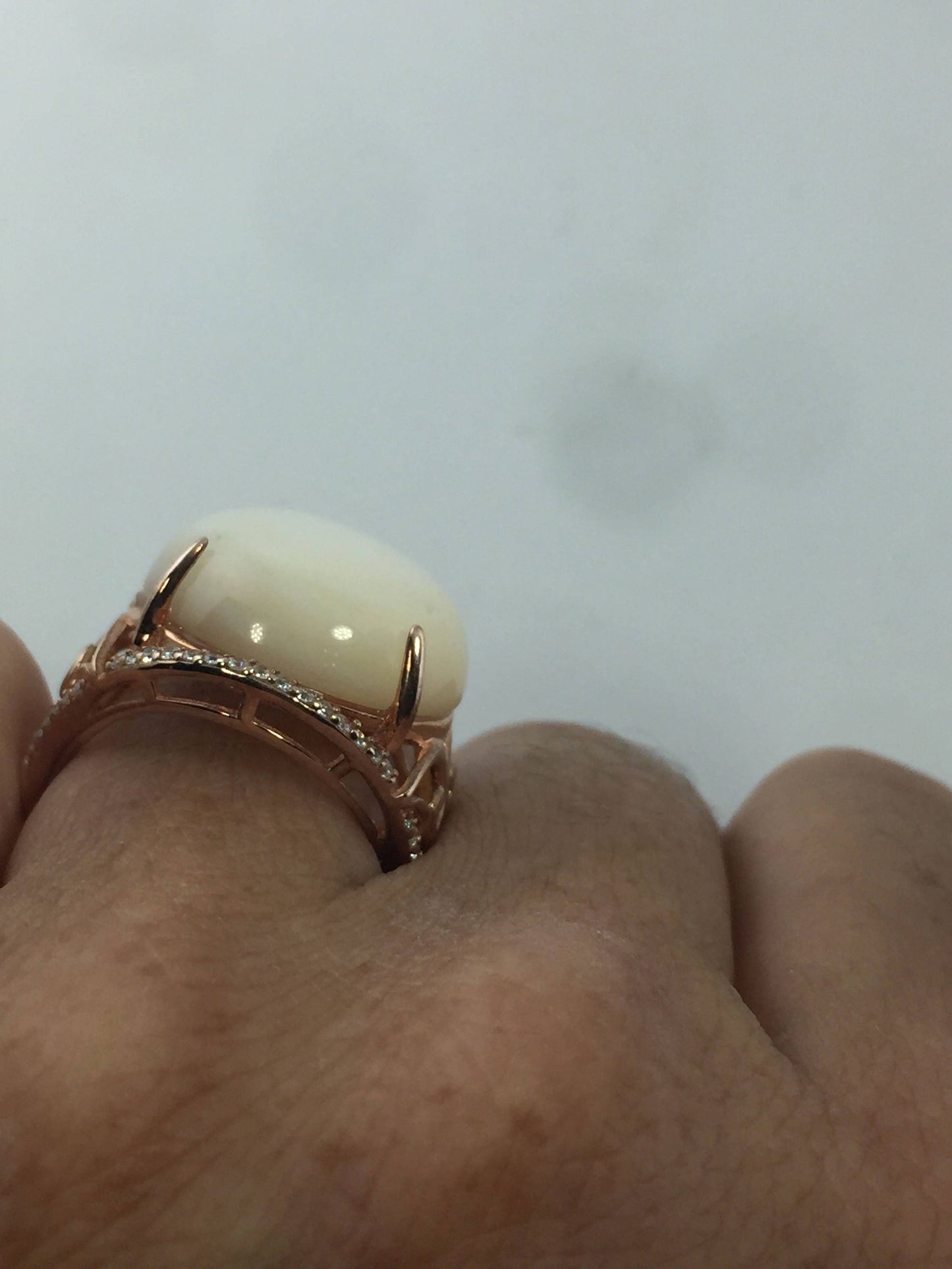 Vintage Genuine Mother of Pearl Rose Gold 925 Sterling Silver Ring
