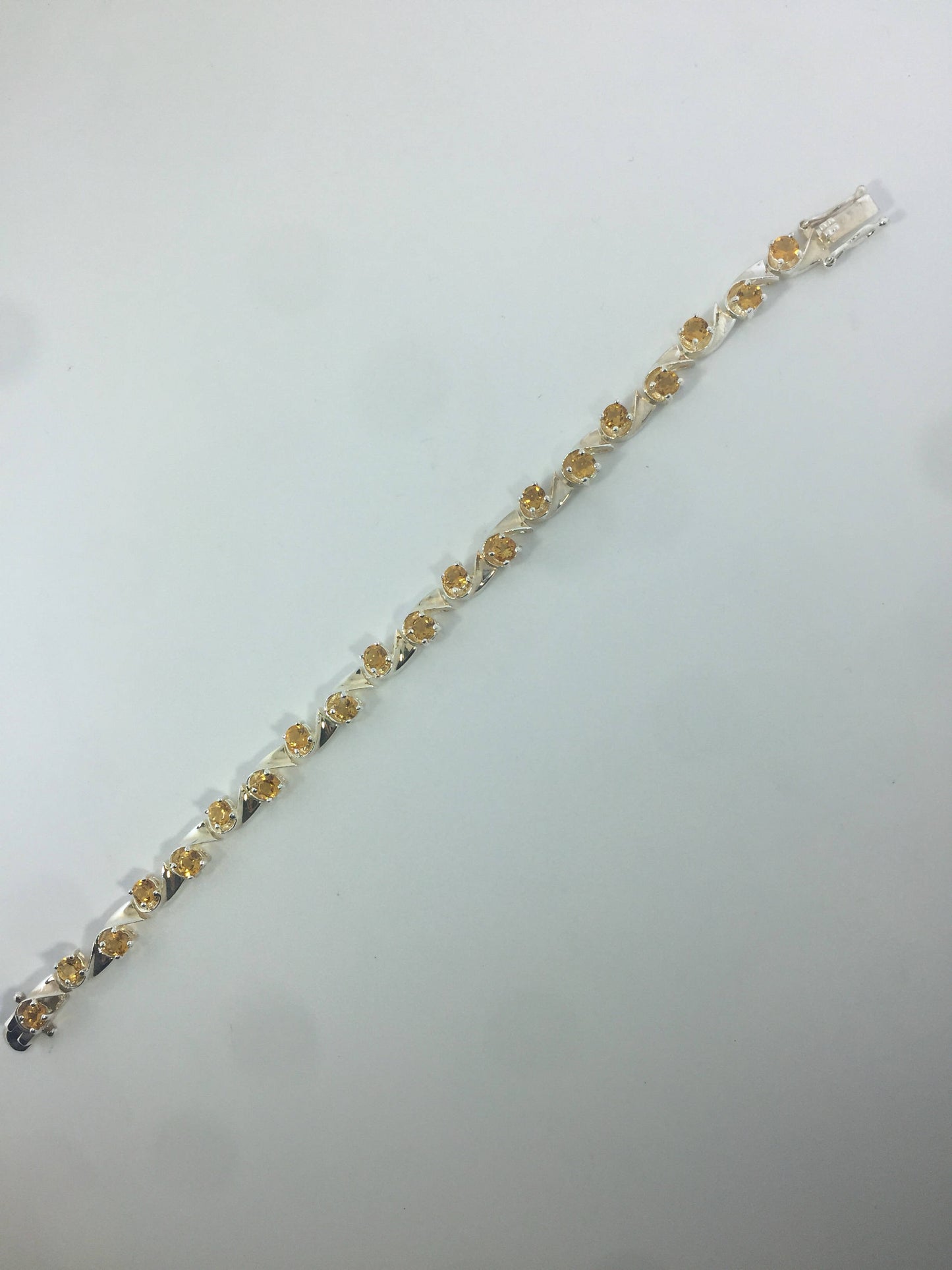 Vintage Golden Citrine 925 Sterling Silver Tennis Bracelet