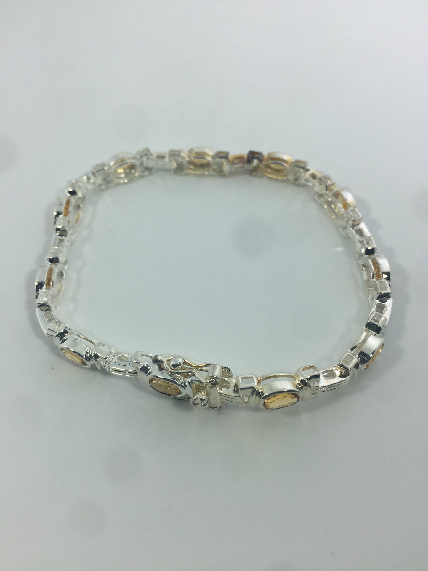 Vintage Gold Citrine Tennis Bracelet in 925 Sterling Silver