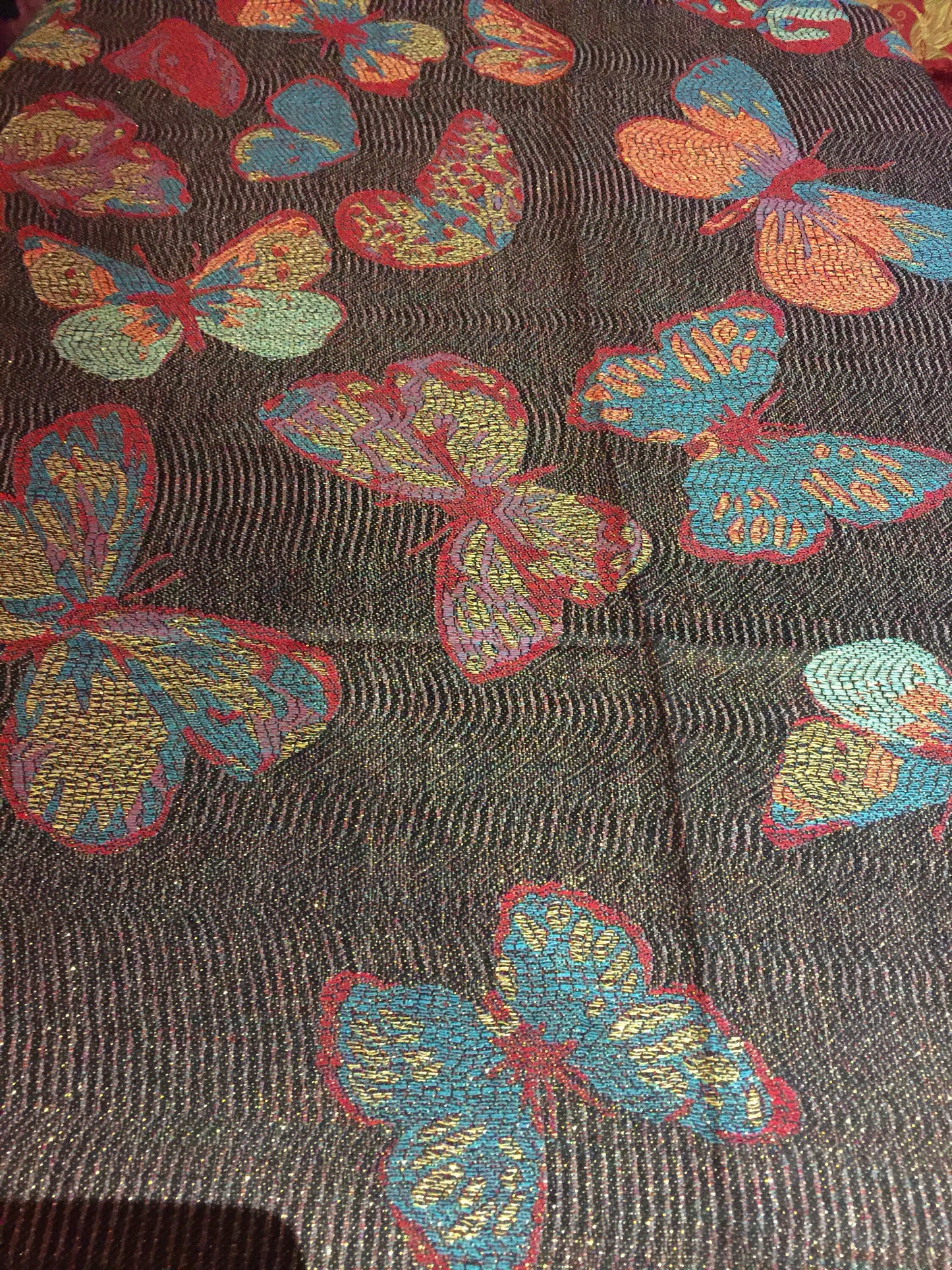 Nemesis Vintage Black Gold Butterfly Brocade Pashmina Scarf Wrap