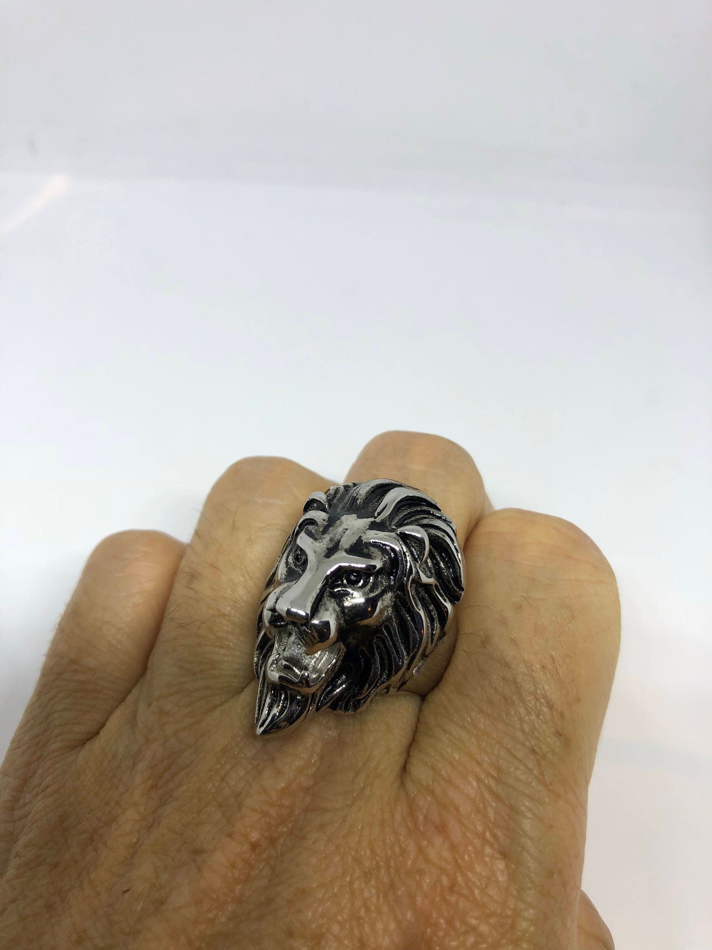 Vintage Gothic Silver Stainless Steel Lion Head Mens Ring