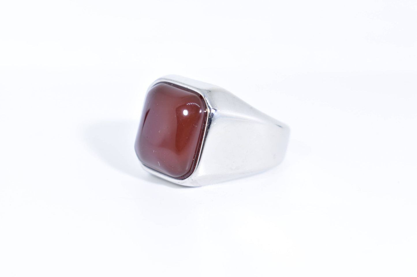 Vintage Red Carnelian Mens Ring Stainless Steel