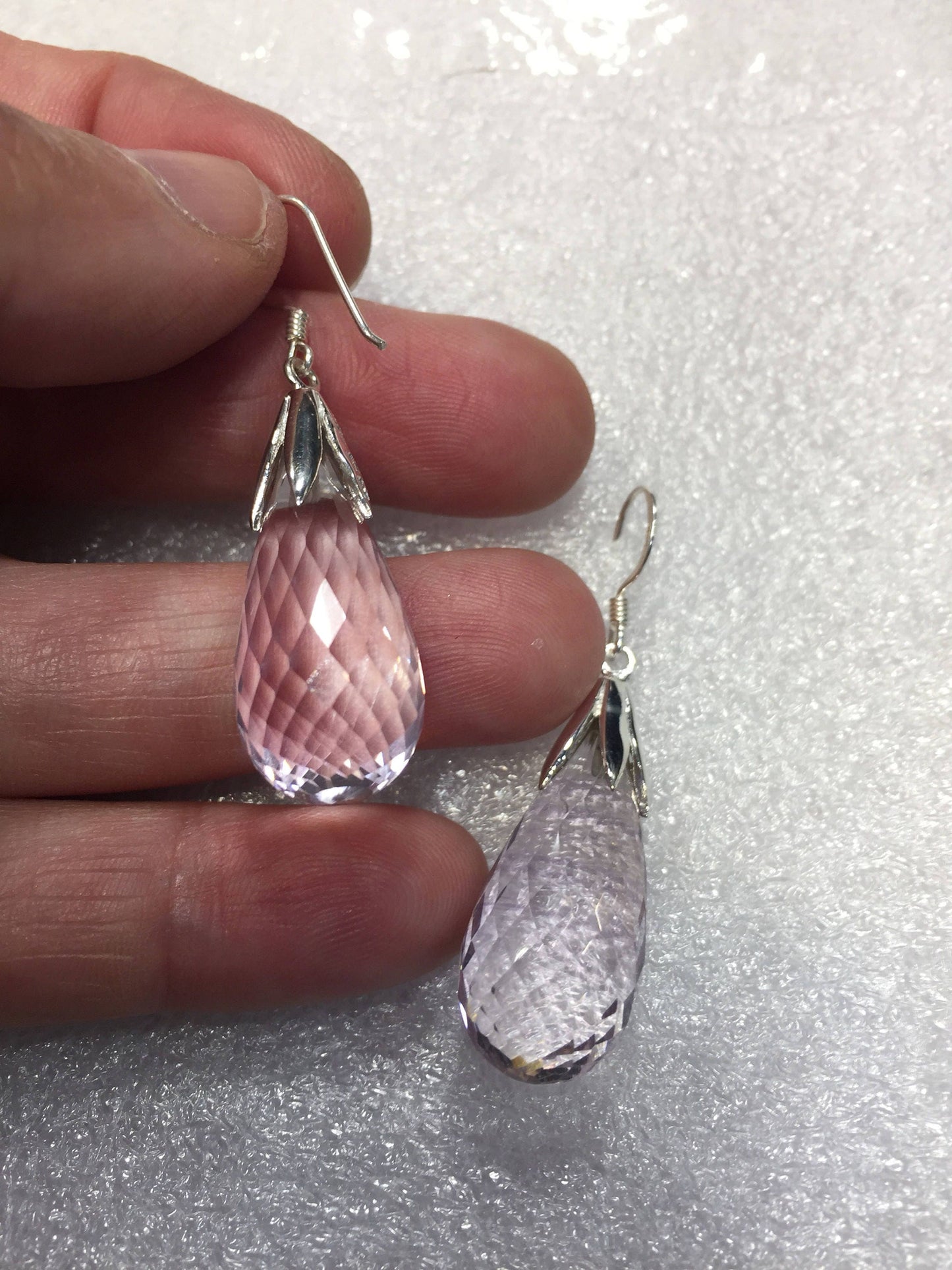 Vintage Genuine Rose Quartz 925 Sterling Silver dangle earrings