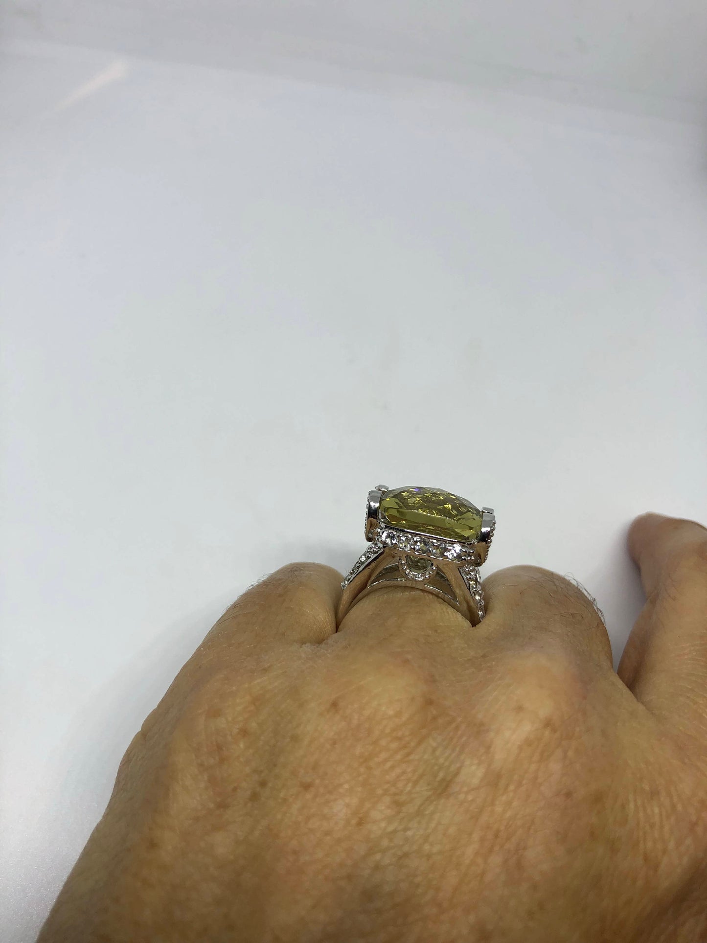 Vintage Gothic Golden Lemon Quartz Wiccan Moon 925 Sterling Silver Ring