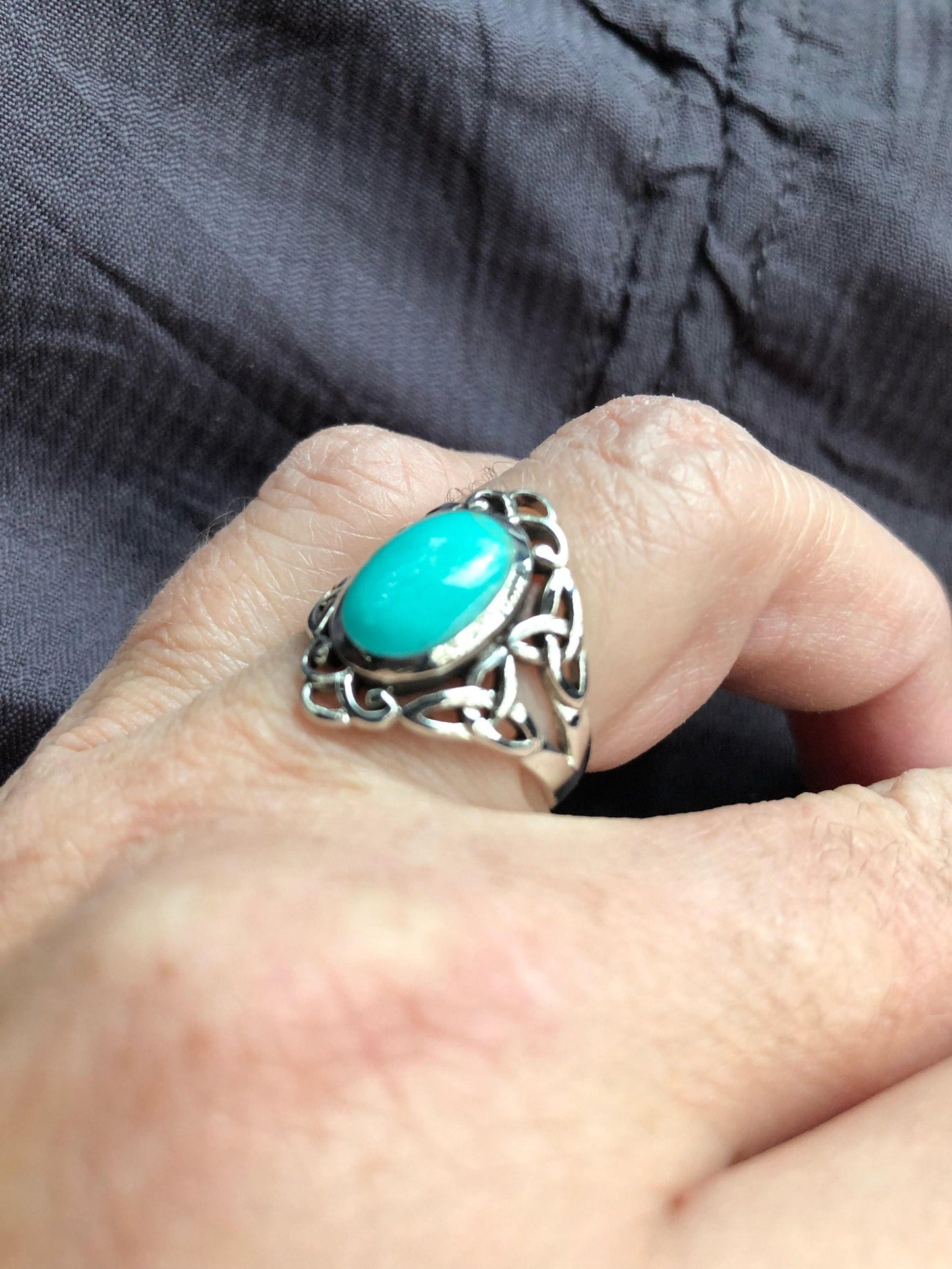 Vintage Turquoise Gemstone 925 Sterling Silver Celtic Ring