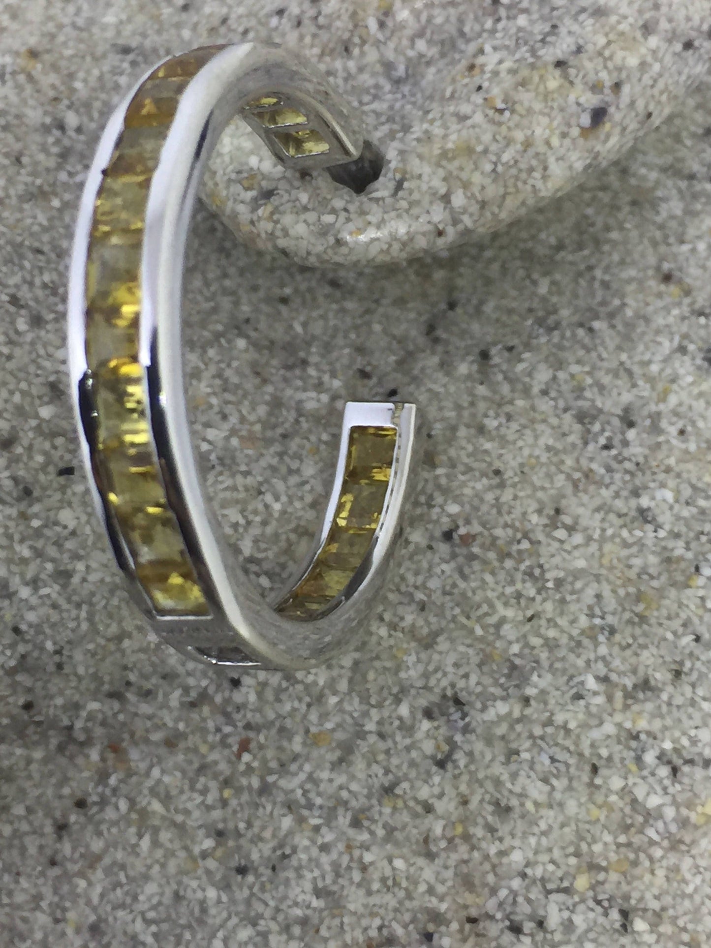 Vintage Citrine Hoop Earrings 925 Sterling Silver