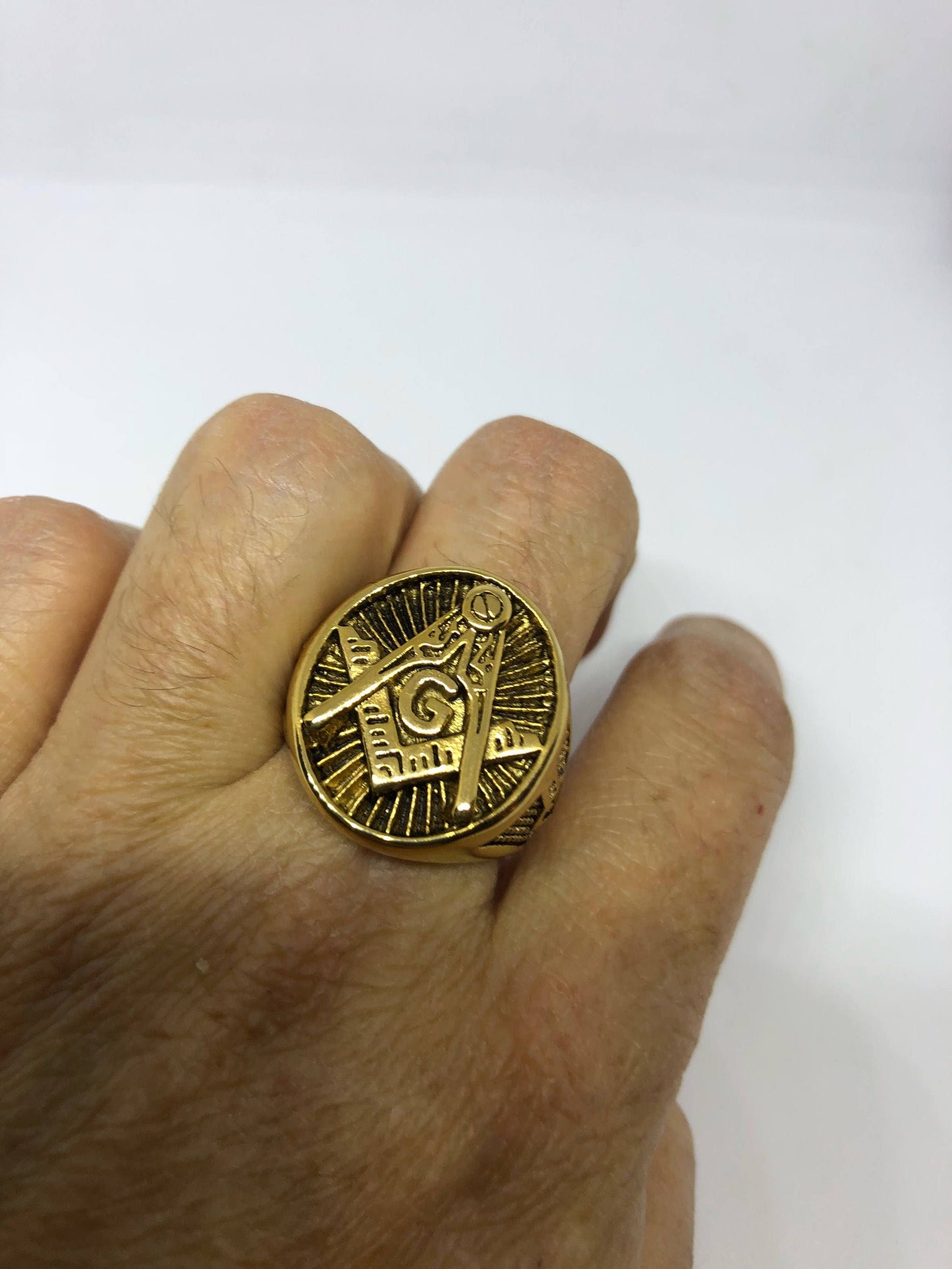 Vintage Golden Free Mason G Mens Ring Stainless Steel