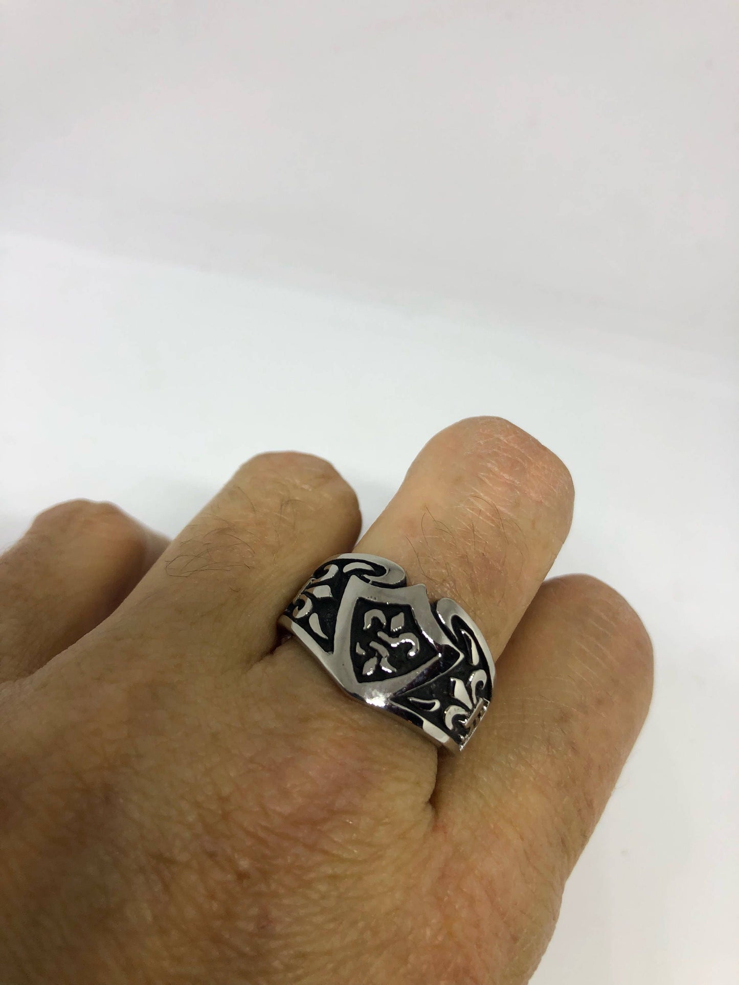 Vintage Gothic Silver Stainless Steel Fleur De Lis Mens Ring