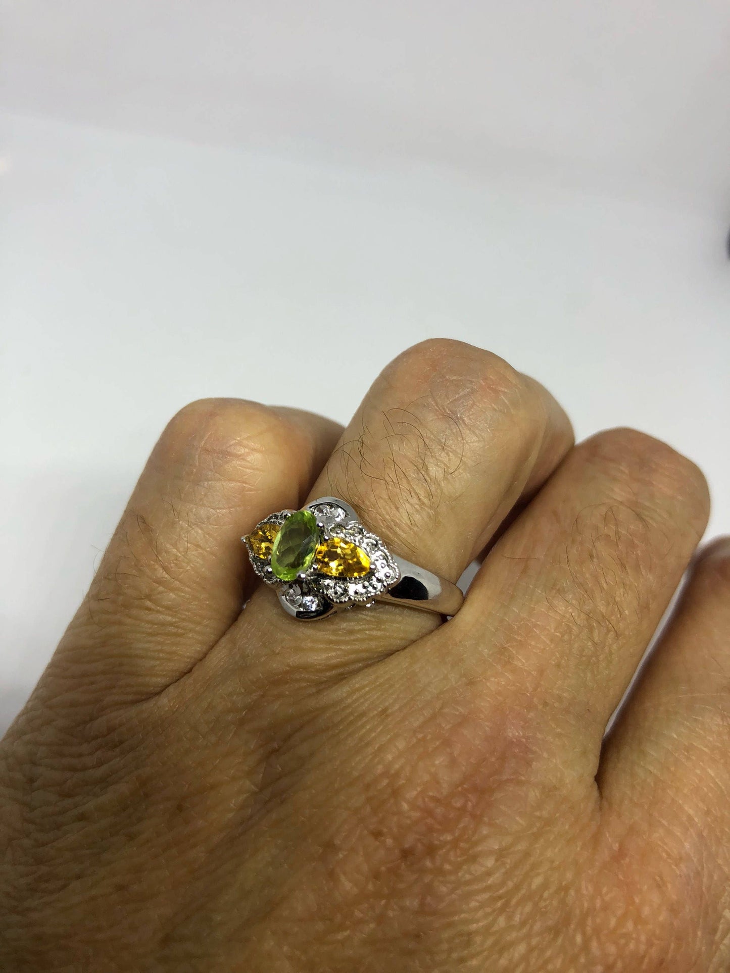 Vintage Handmade Genuine Green Peridot Filigree Setting 925 Sterling Silver Gothic Ring