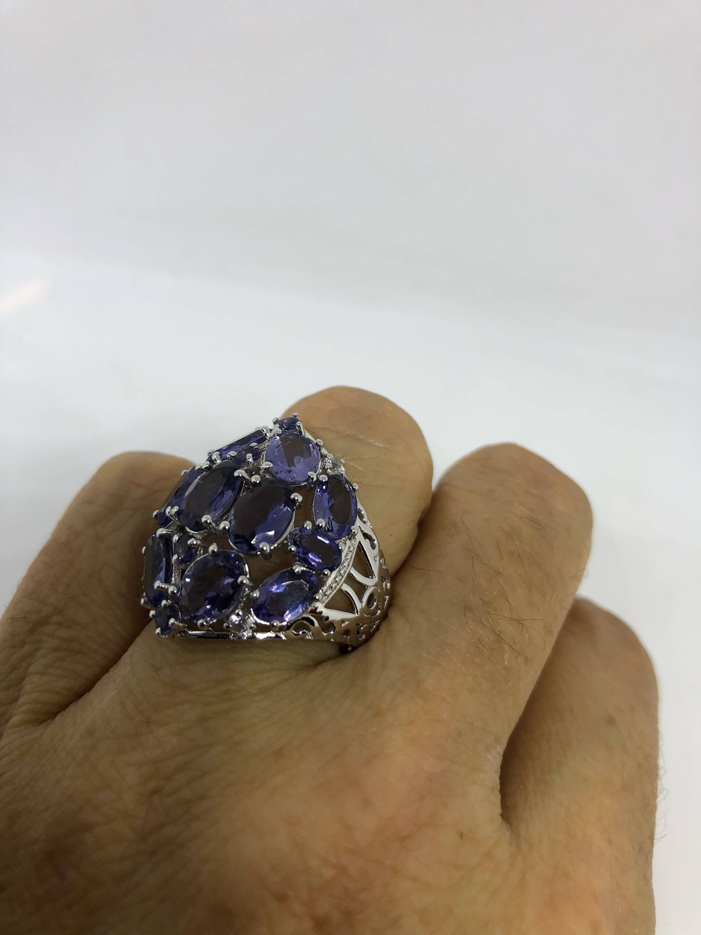 Vintage Handmade Genuine Blue Iolite 925 Sterling Silver Gothic Ring