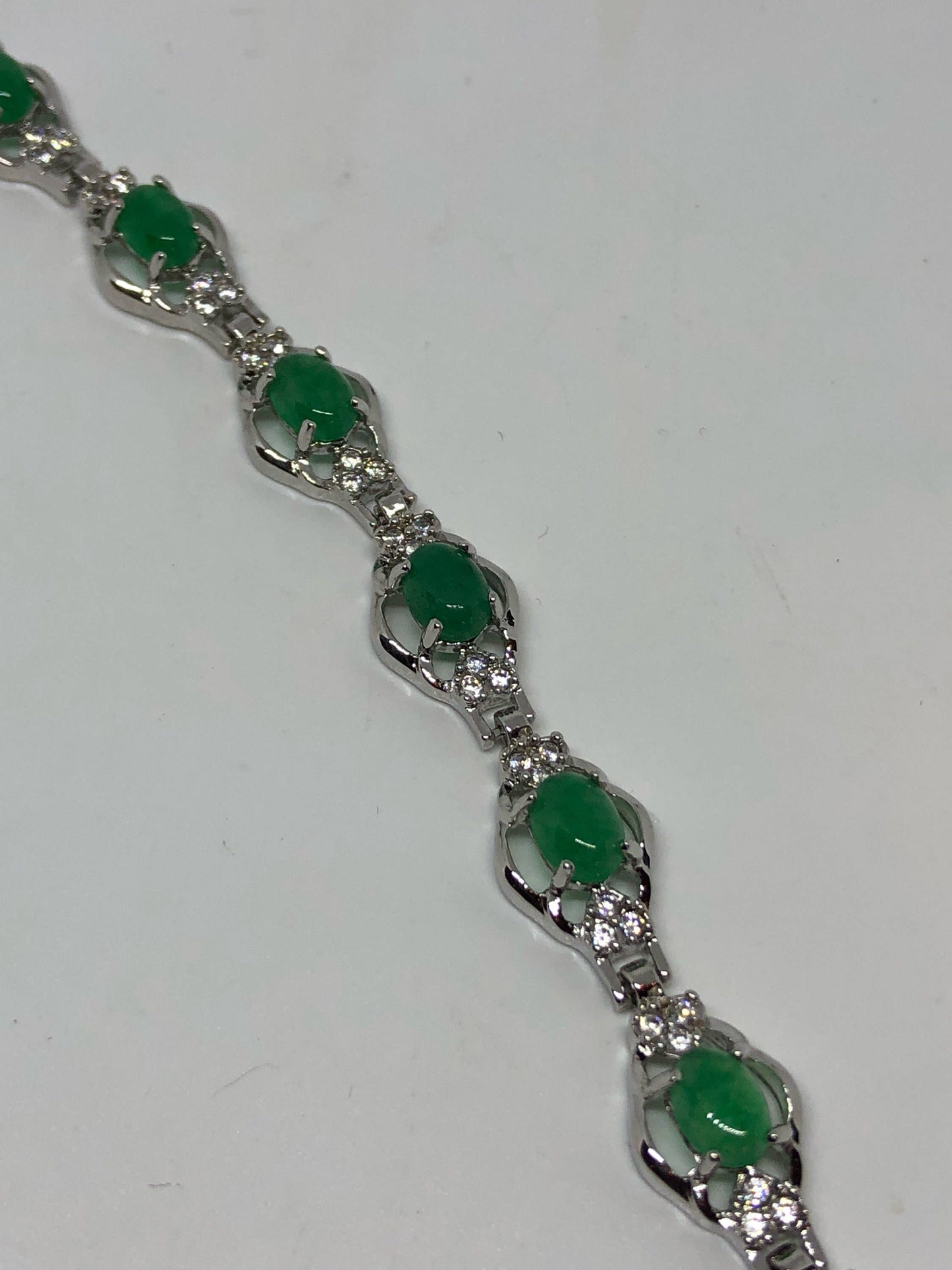 Vintage Green Jade Bracelet Silver White Bronze