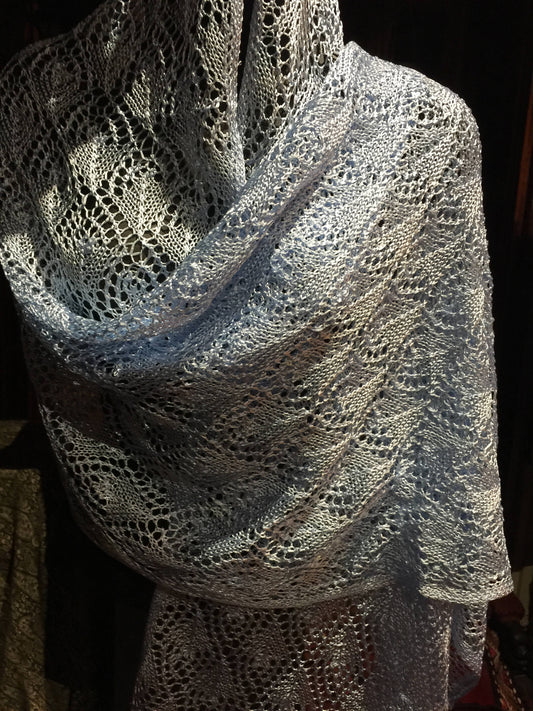 Vintage Pale Blue Lace crochet Shawl Wrap