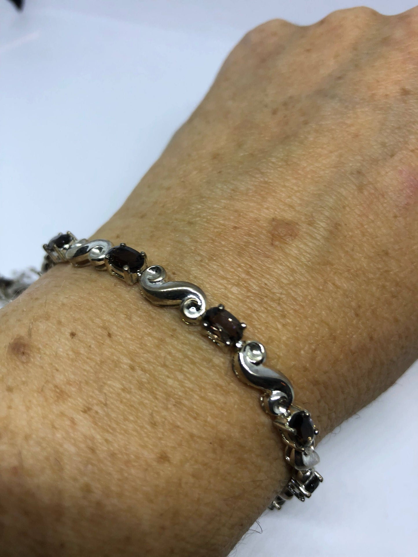 Vintage Handmade Mosaic of Smoky Topaz in 925 Sterling Silver Bracelet