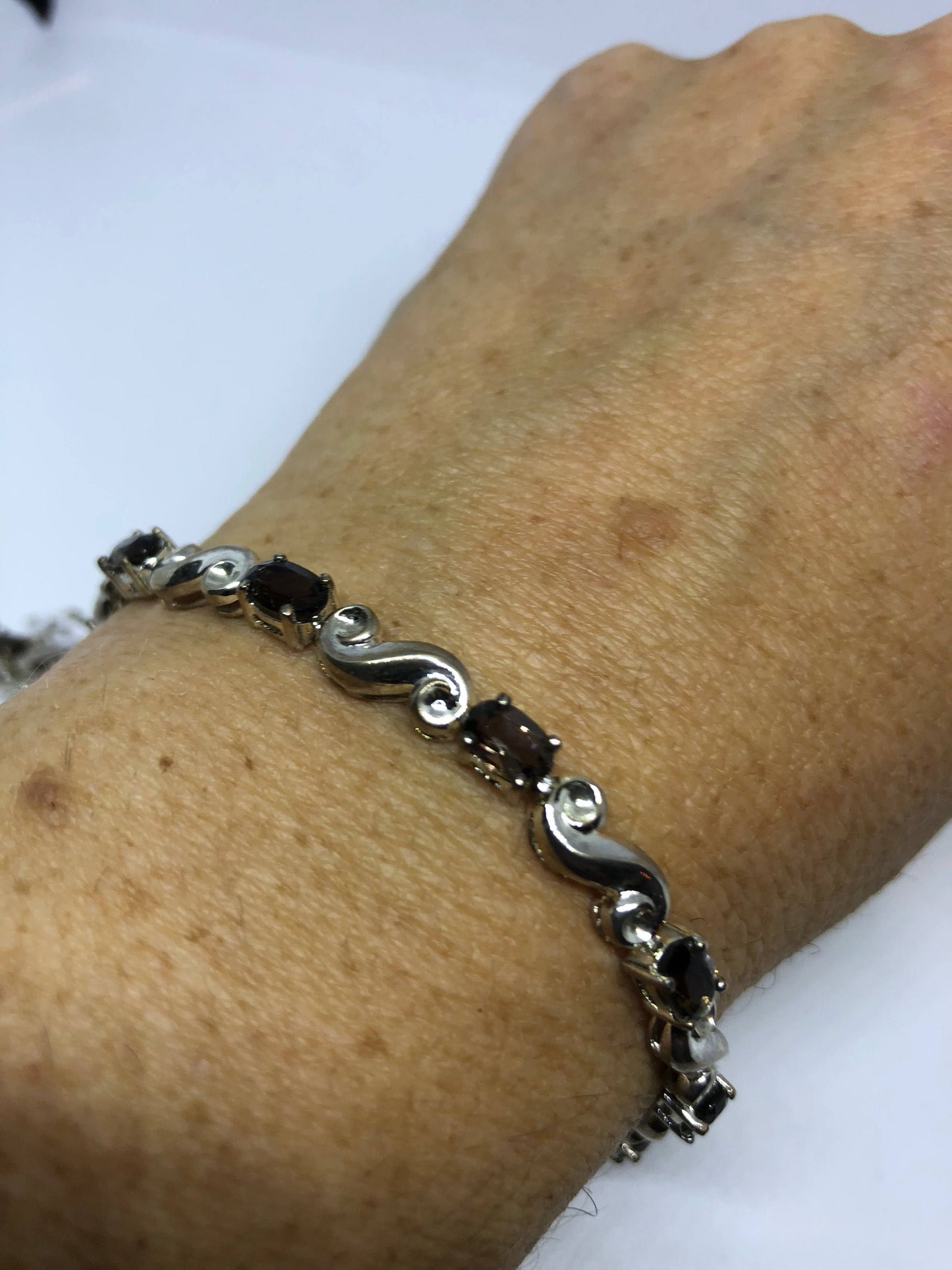 Vintage Handmade Mosaic of Smoky Topaz in 925 Sterling Silver Bracelet